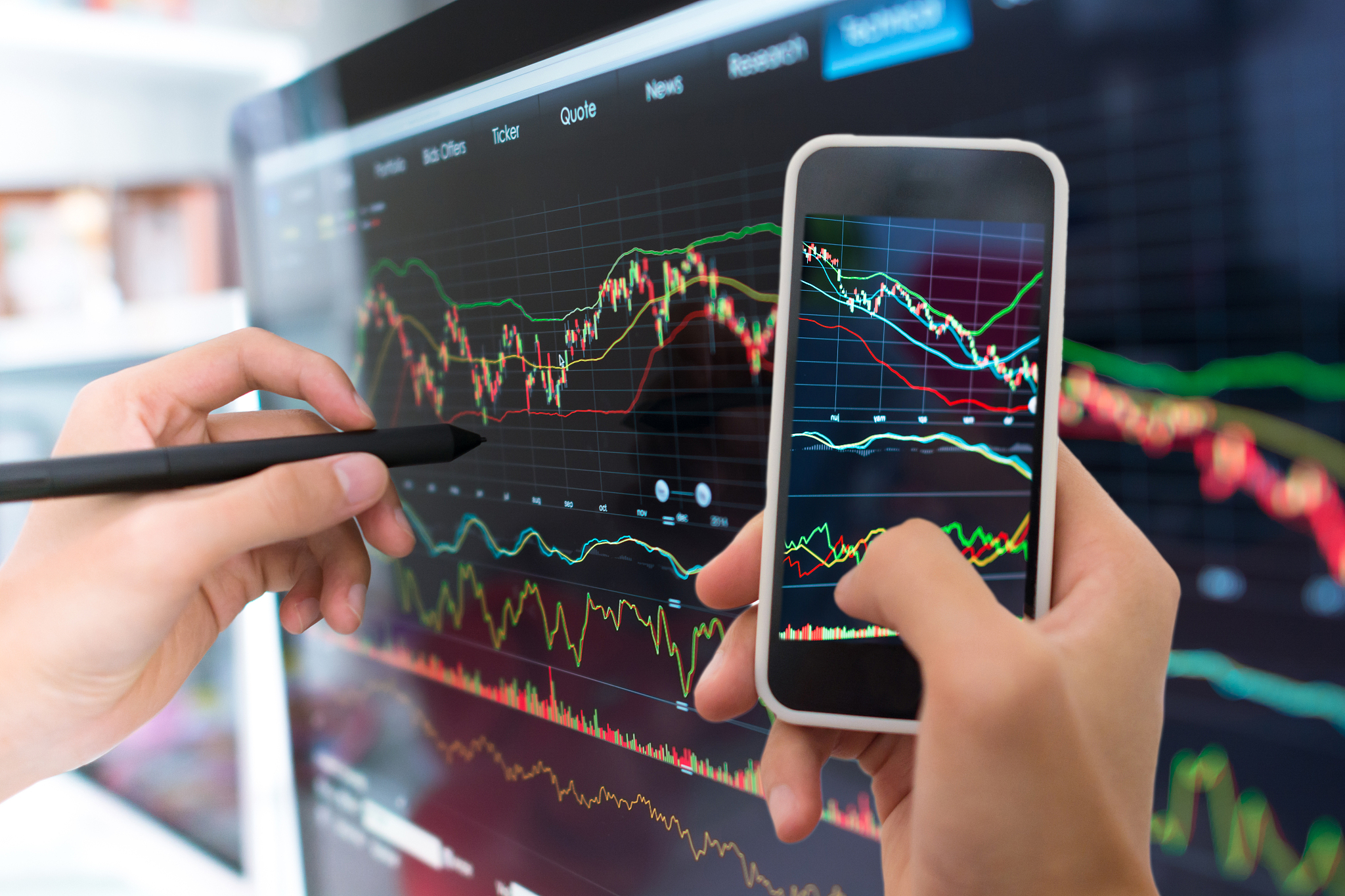 stock market graph and office work