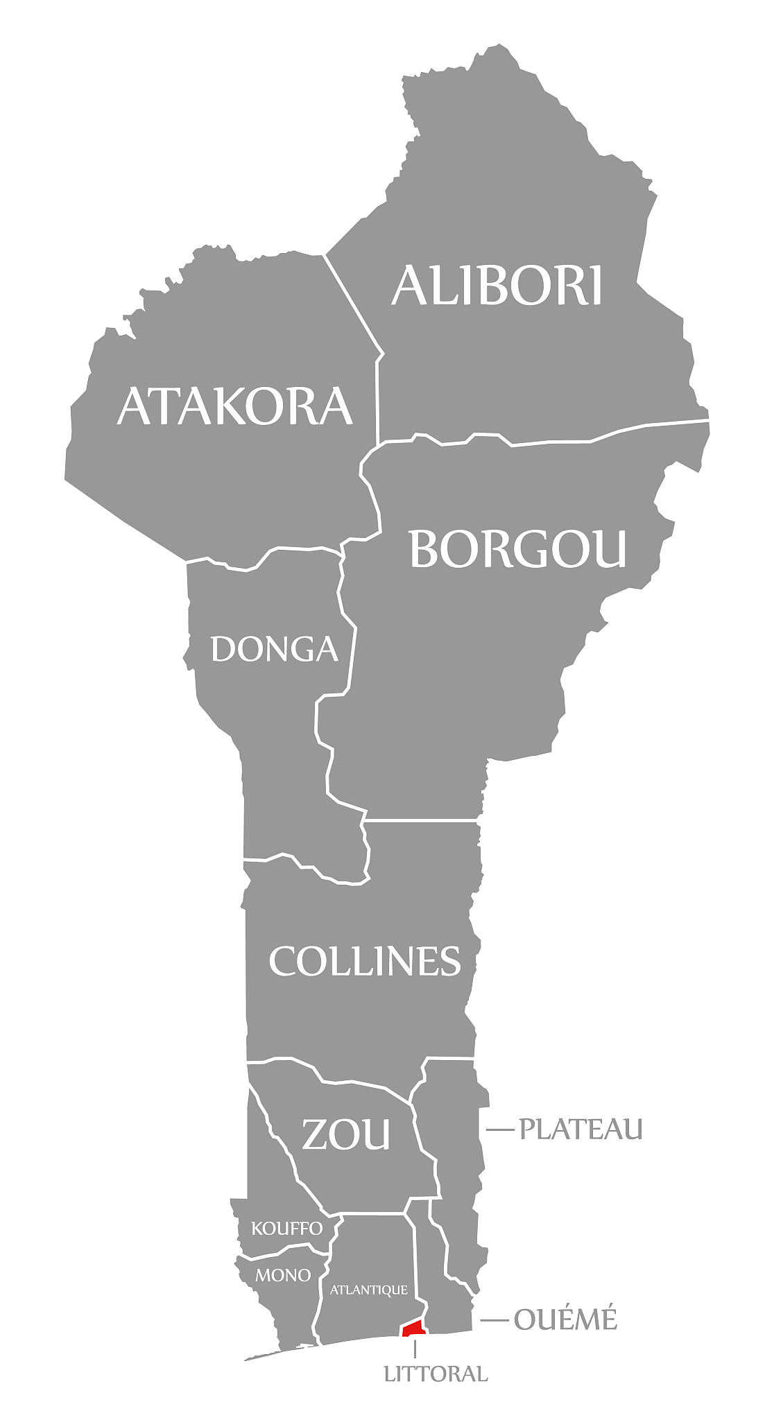 littoral red highlighted in map of benin