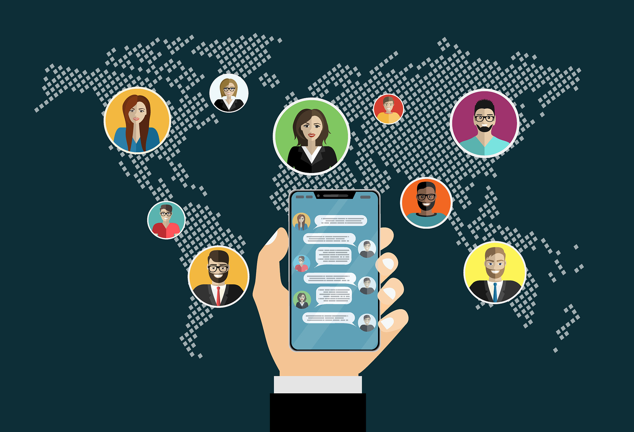 social network, people connecting all over the world.