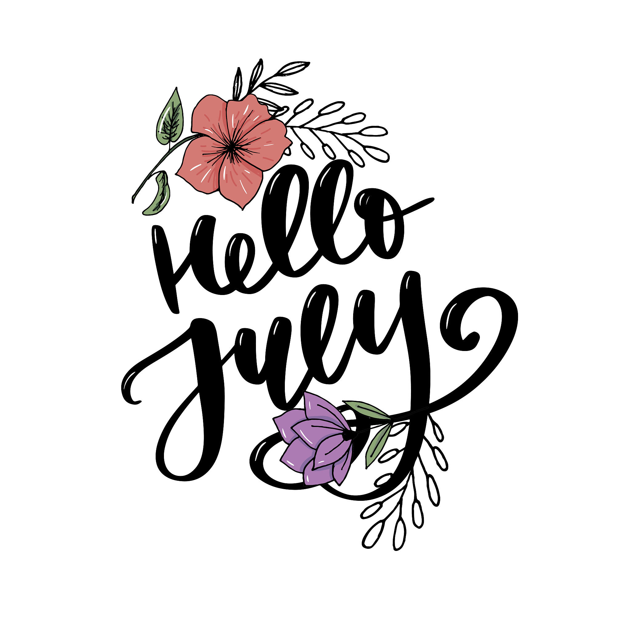 hello july lettering print. summer minimalistic illustration. is