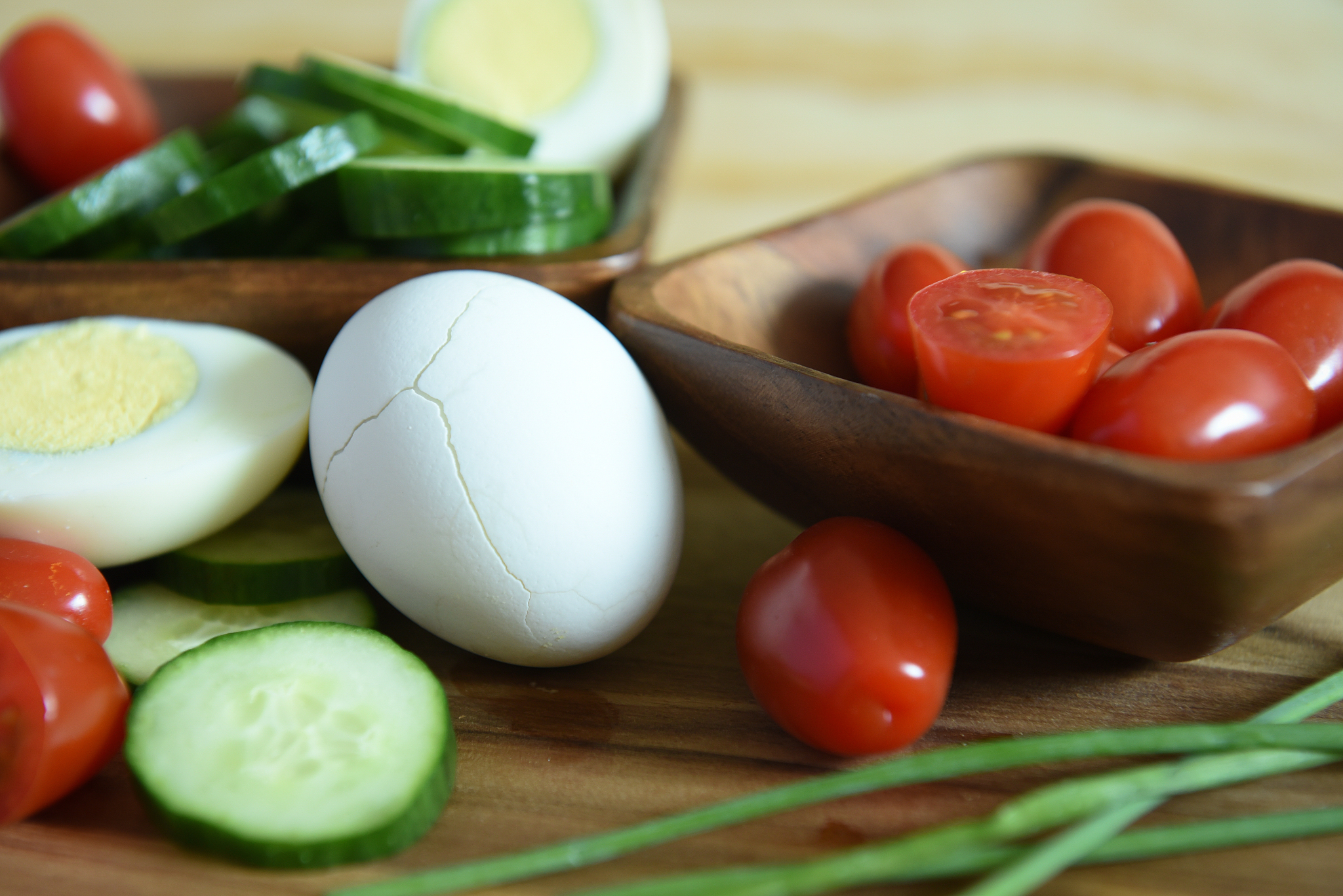 vegetarian breakfast with boiled eggs and fresh vegetables - cuc