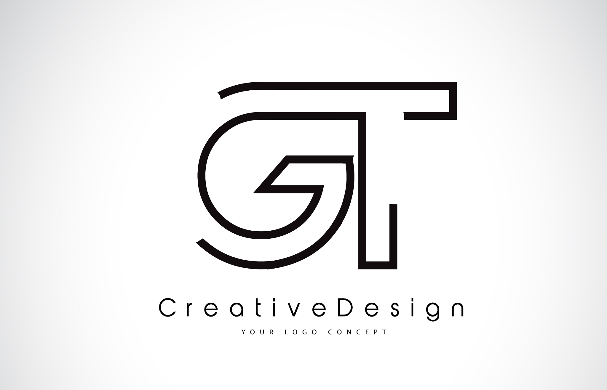 gt g t letter logo design in black colors