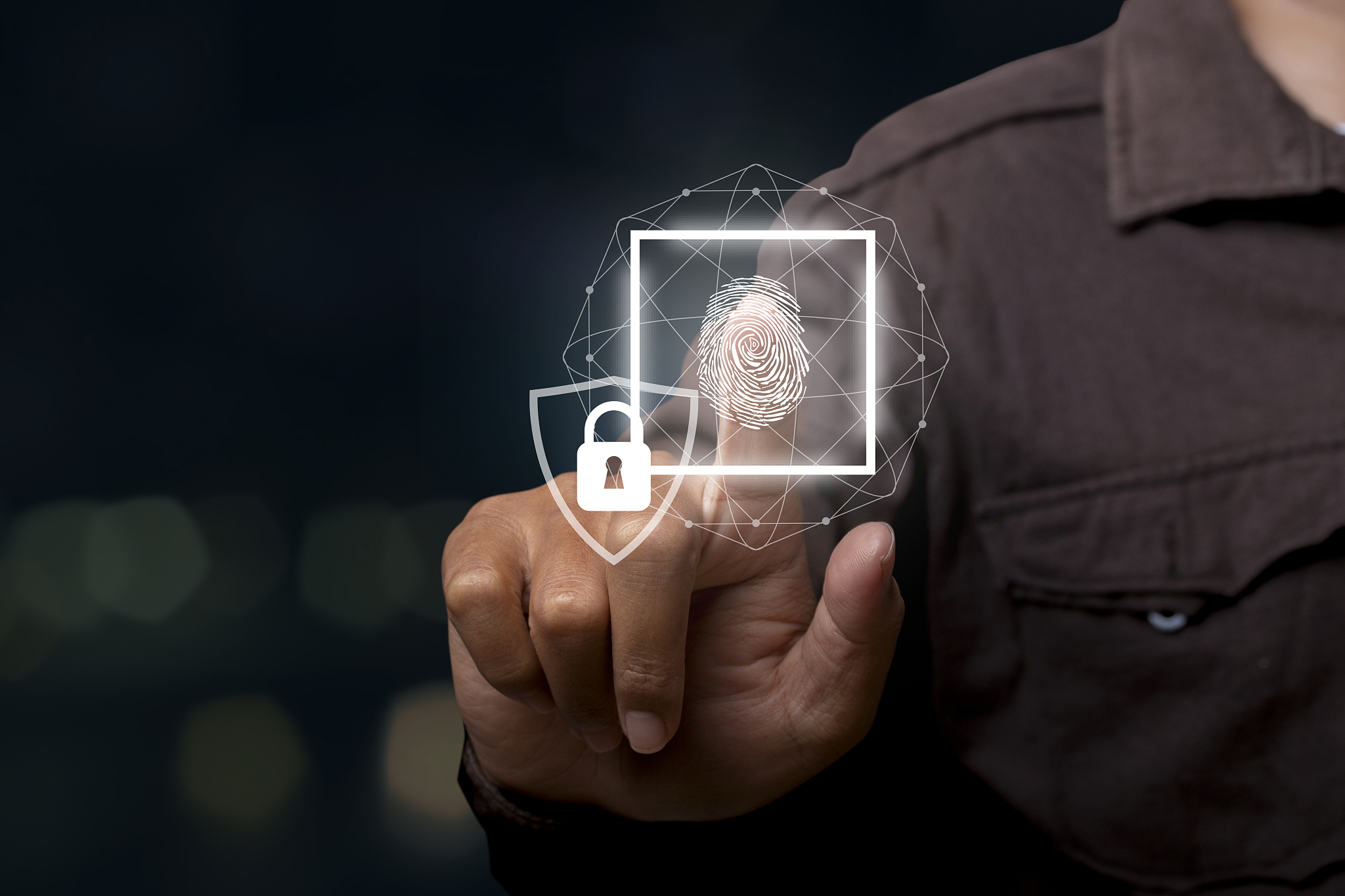 technology fingerprint scan provides security. connection networ