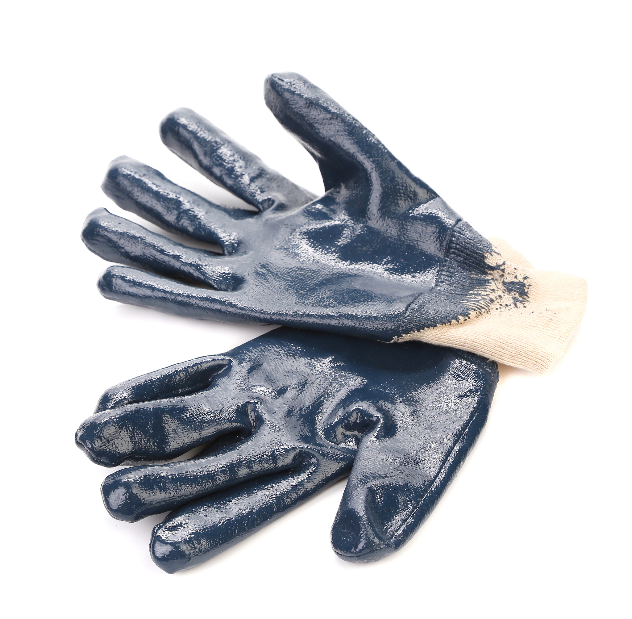 blue rubber work gloves.