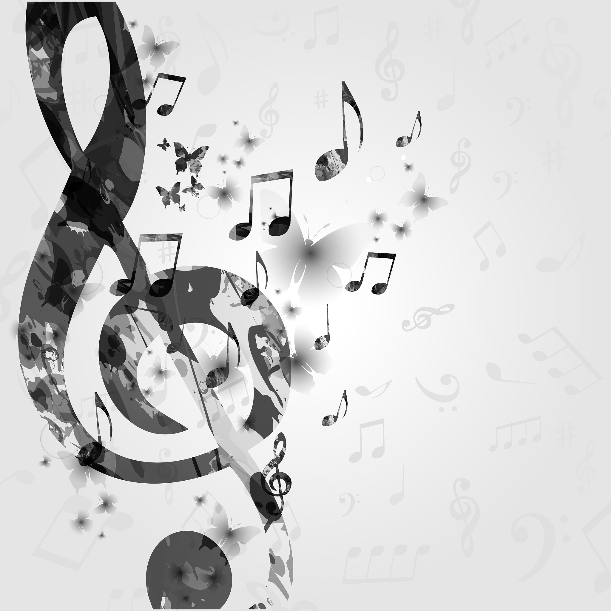 black and white music poster with music notes