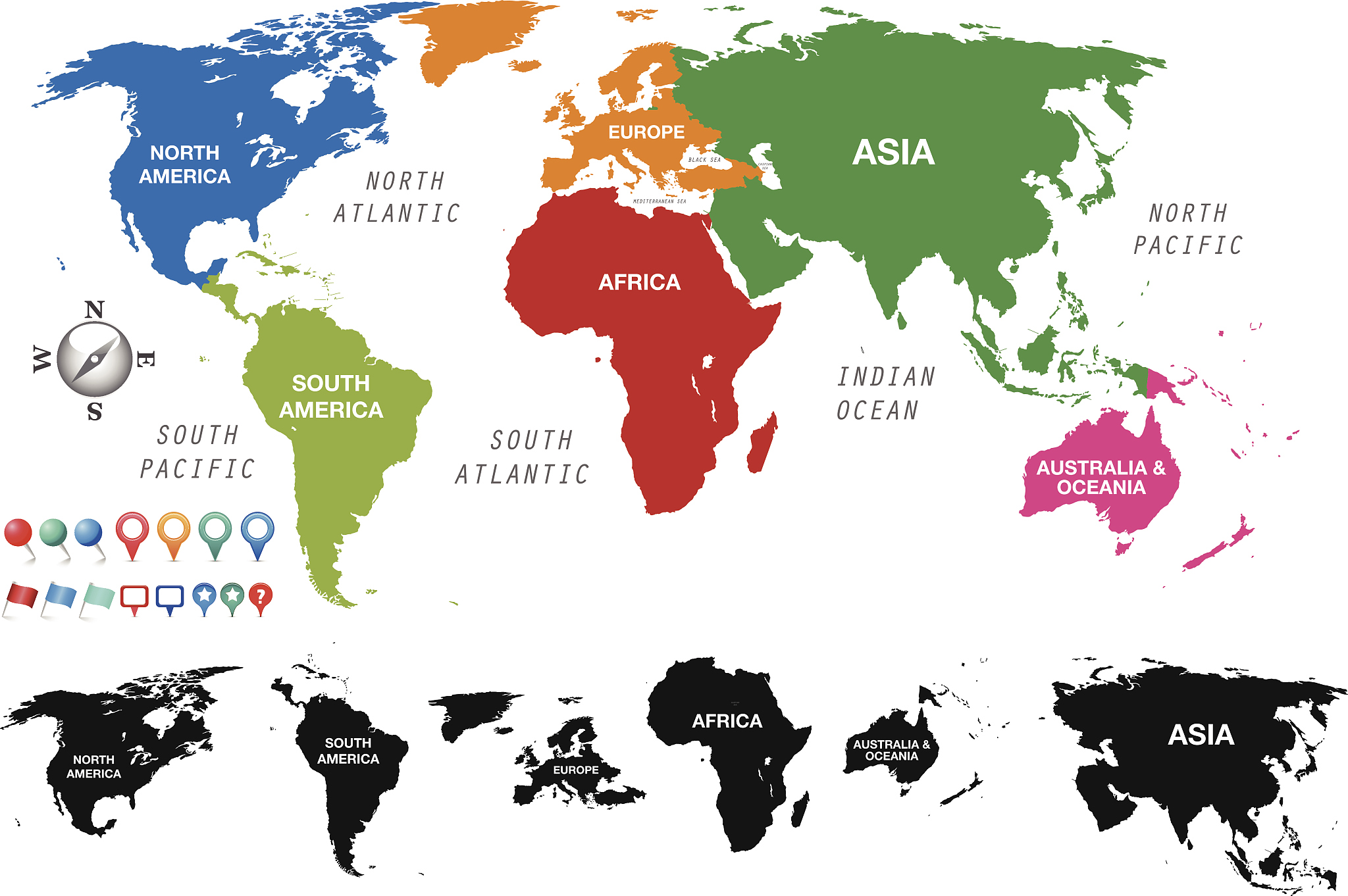 world map by continents