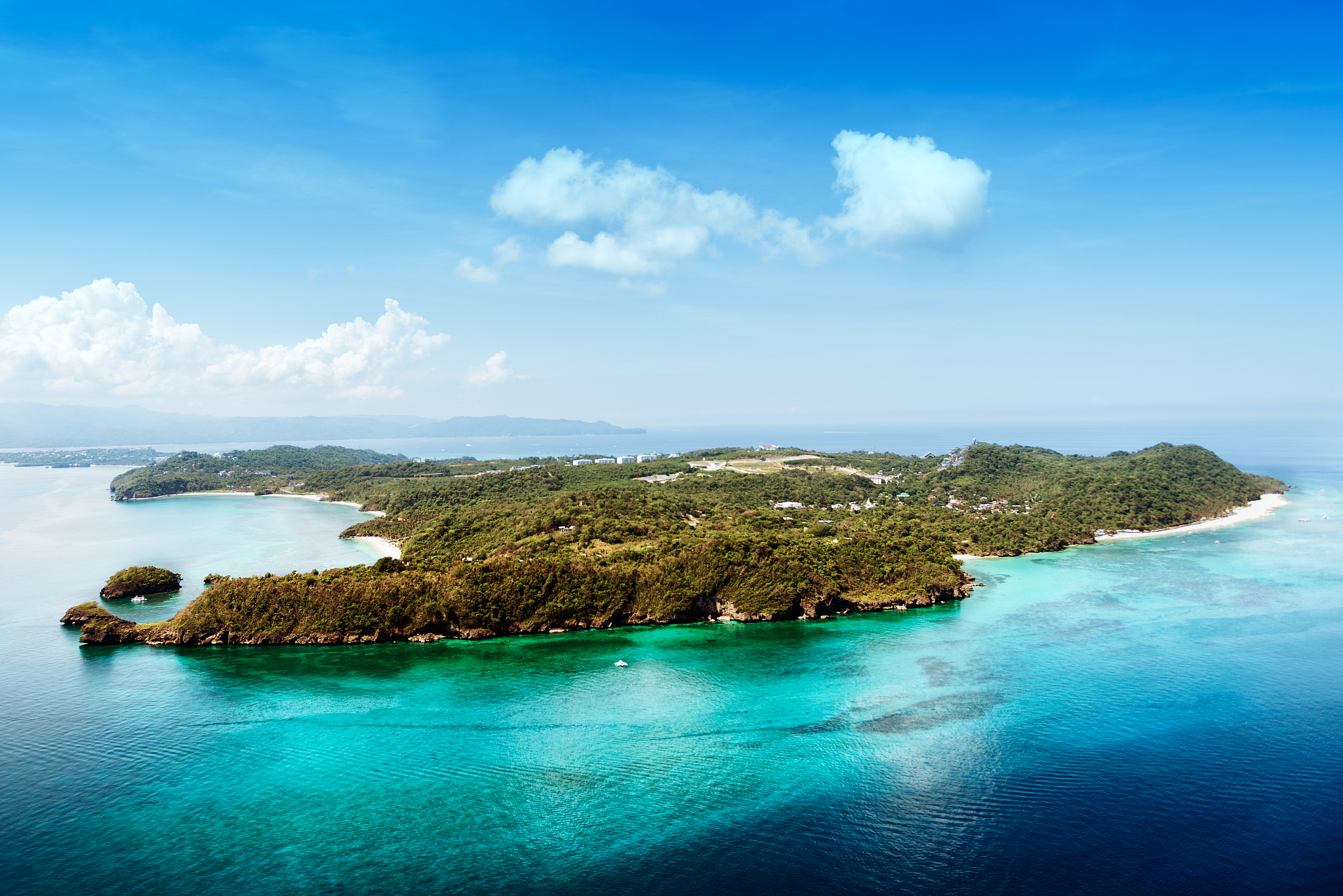 aerial view of beautiful bay in tropical islands. boracay island