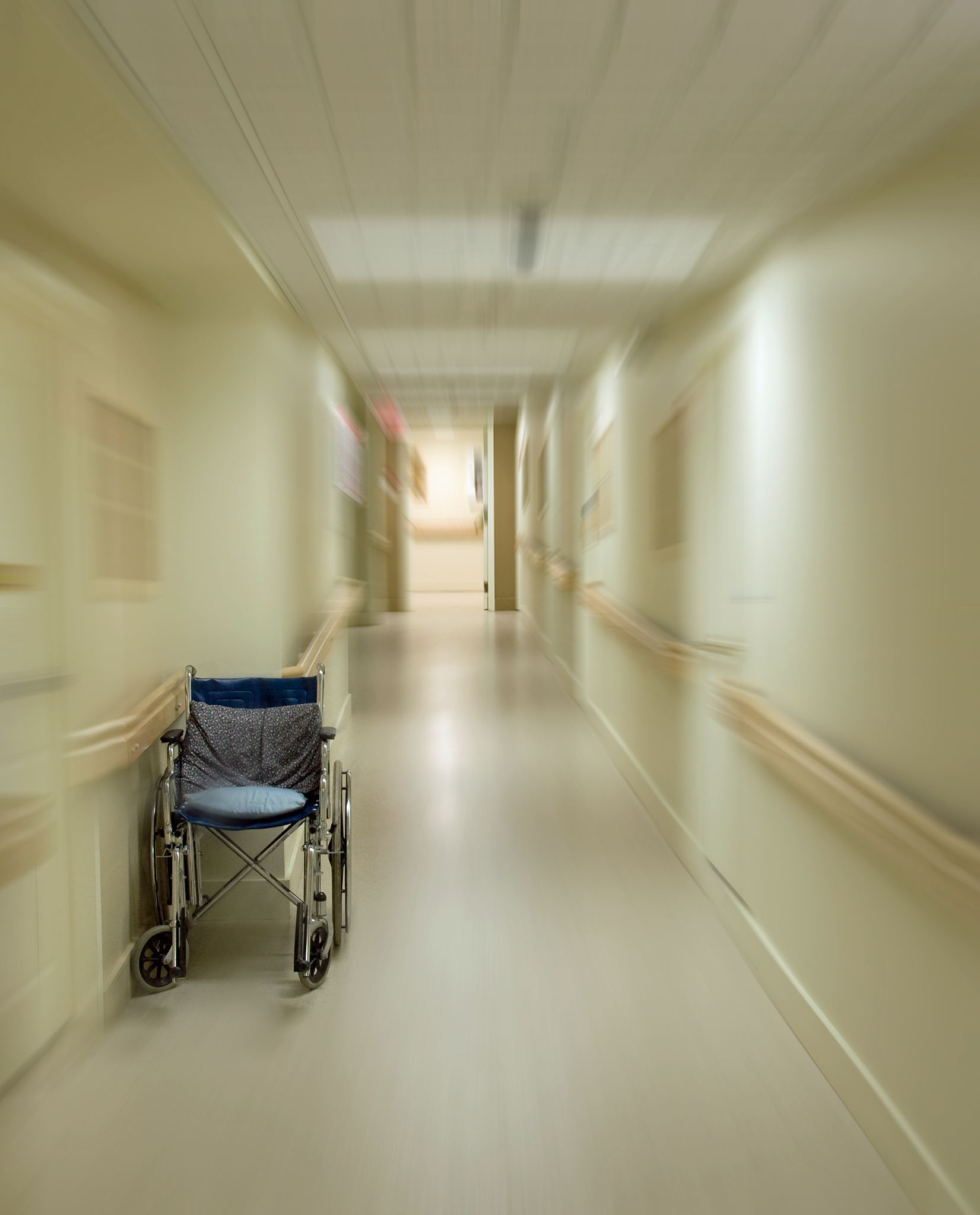 senior's residence hallway with wheel chair and zoom effect appl