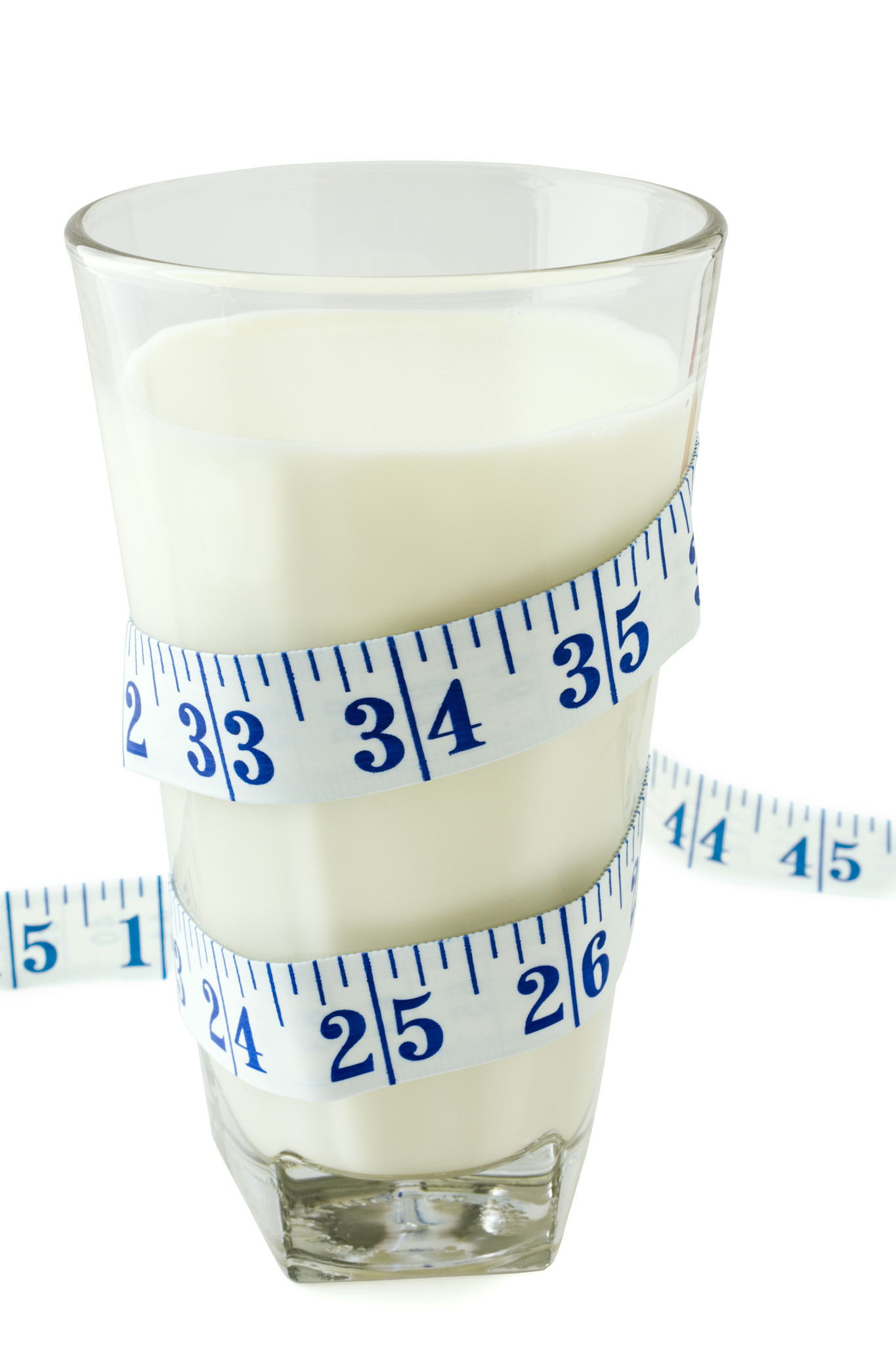 tall glass of milk and imperial tape measure