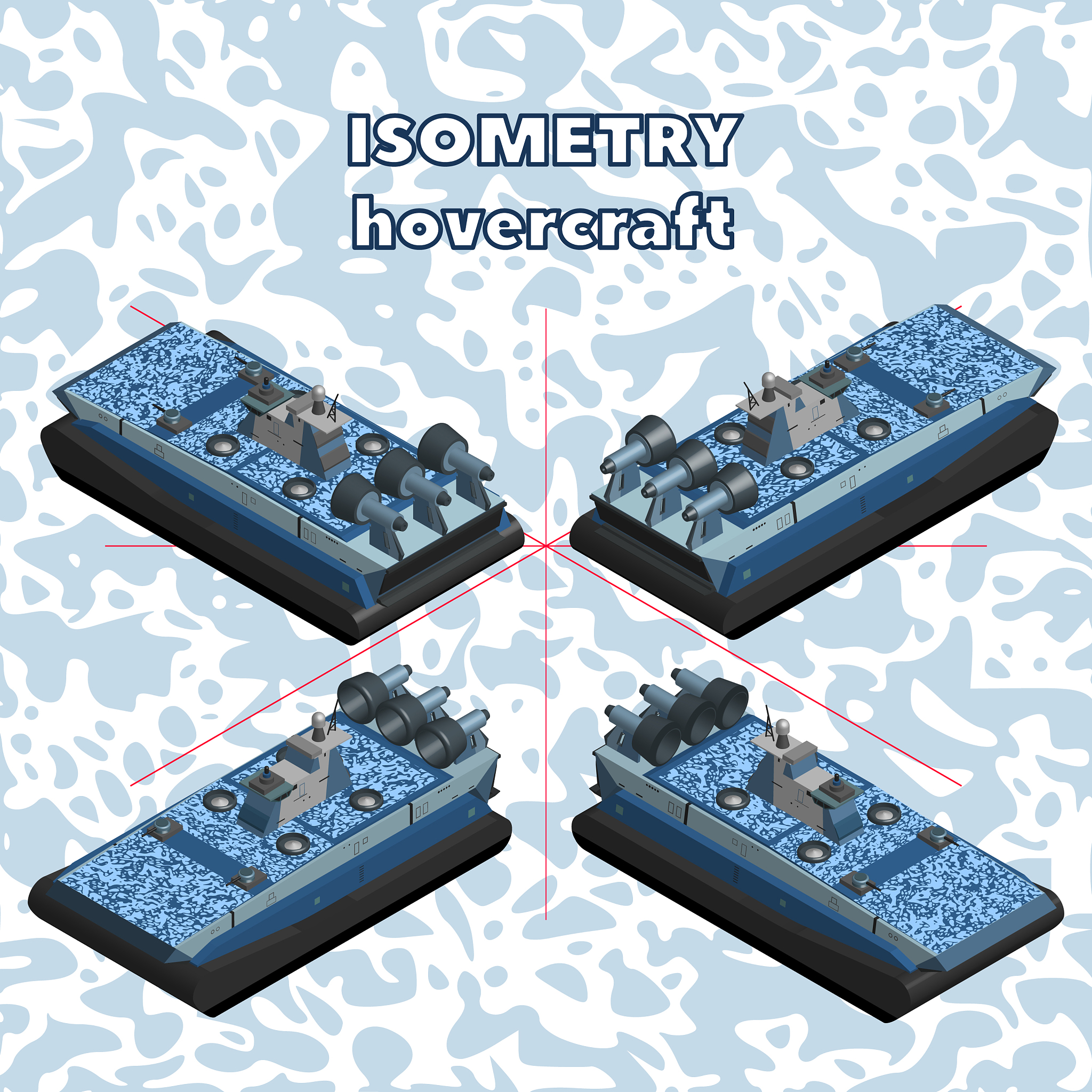 isometric 3d landing hovercraft in a spotty