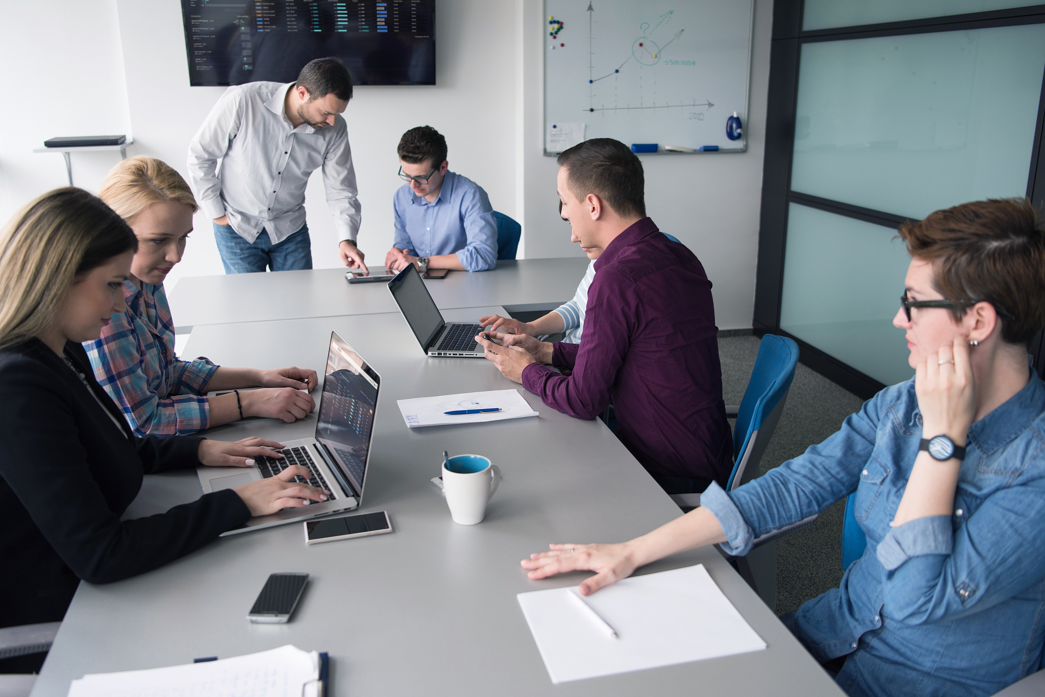 business team meeting in modern start up office and branistormin