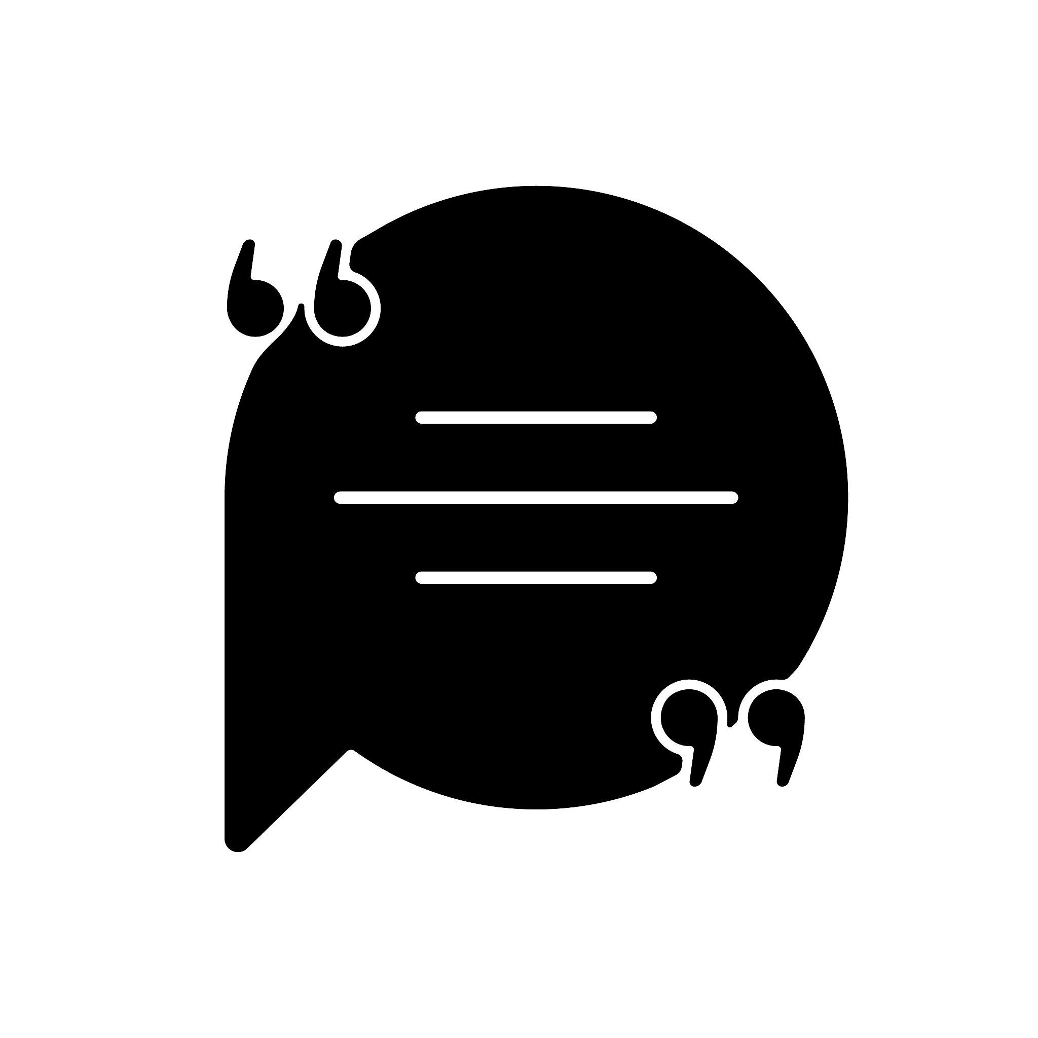 chat bubble with quotation marks black glyph icon
