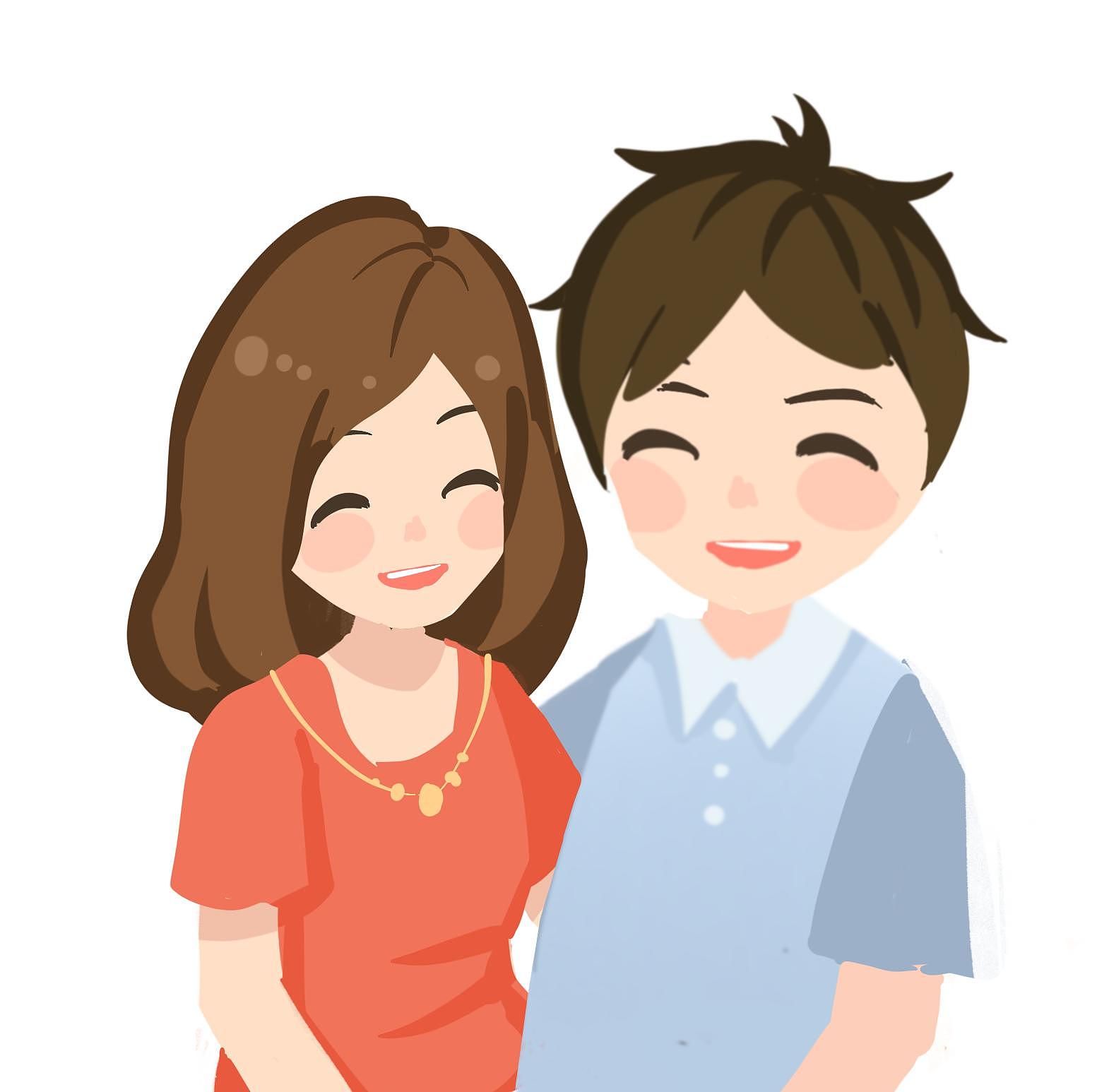 一个高端的动画师你有20年以上的绘画经验请帮我设计两个卡通图片一男一女适合当社交软件的情侣头像。