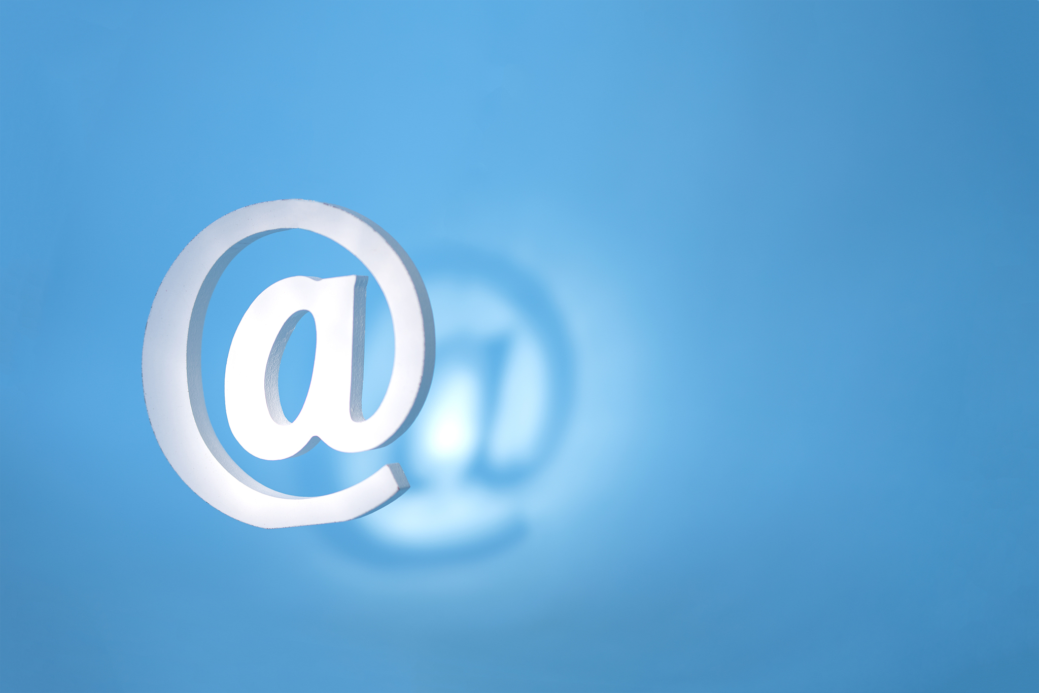 floating email sign on blue background with real shadow. concept