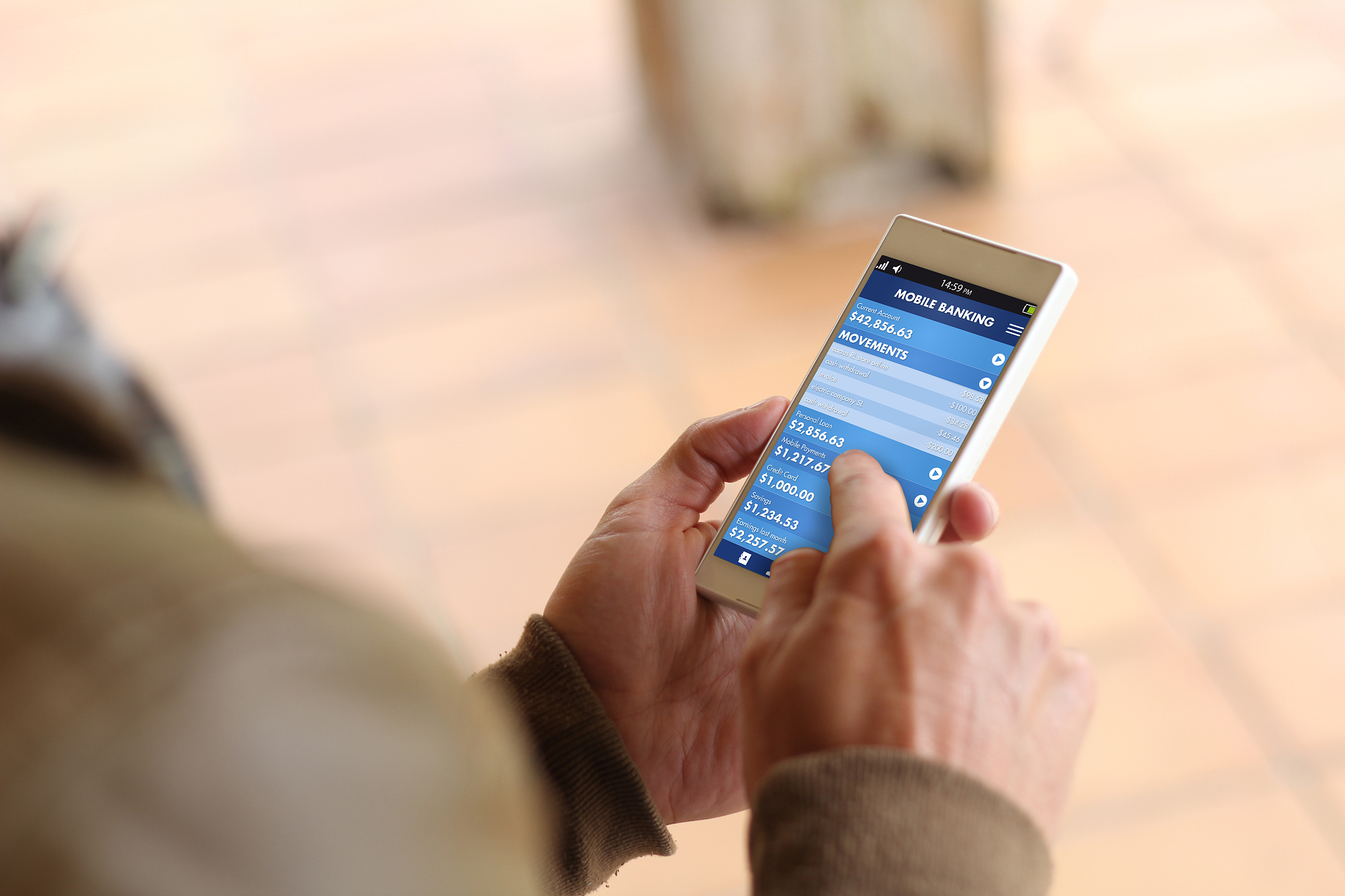 brown young man smartphone mobile banking