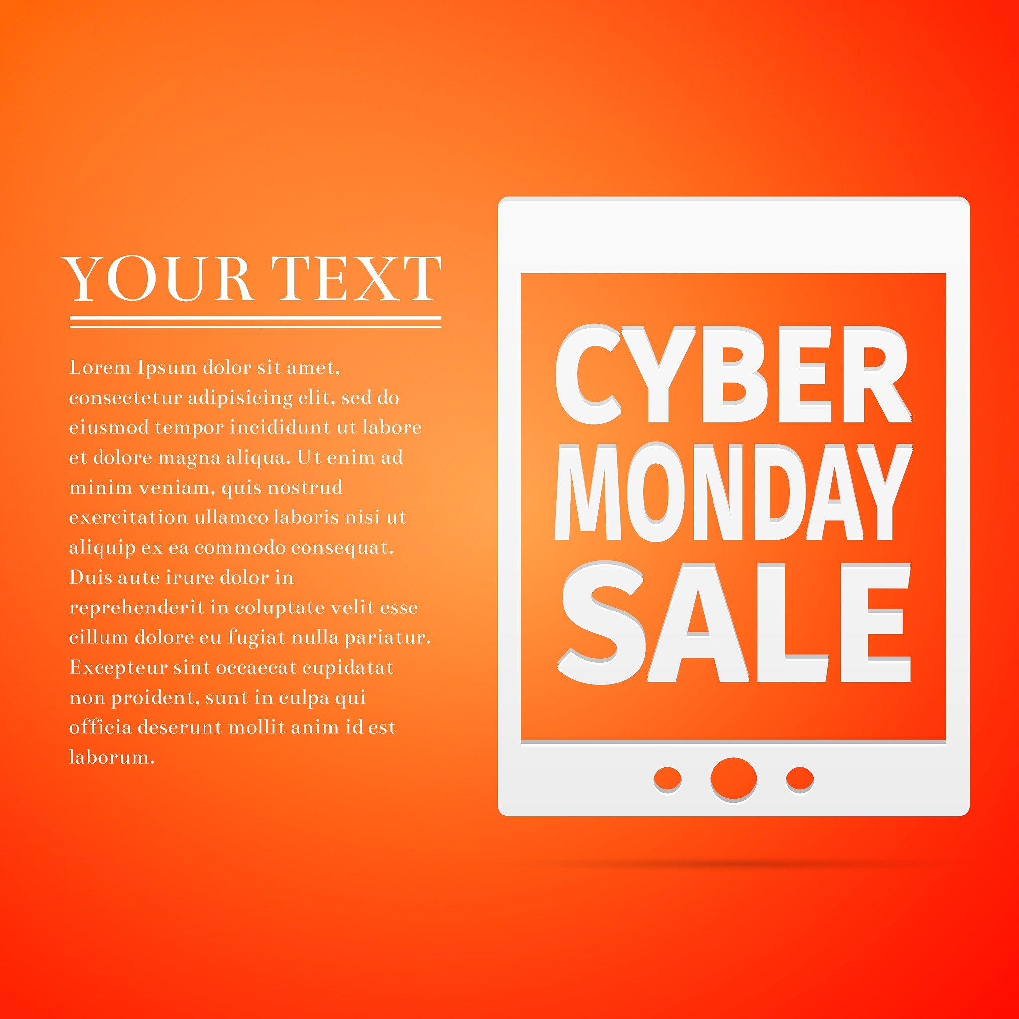 tablet pc with cyber monday sale text on screen