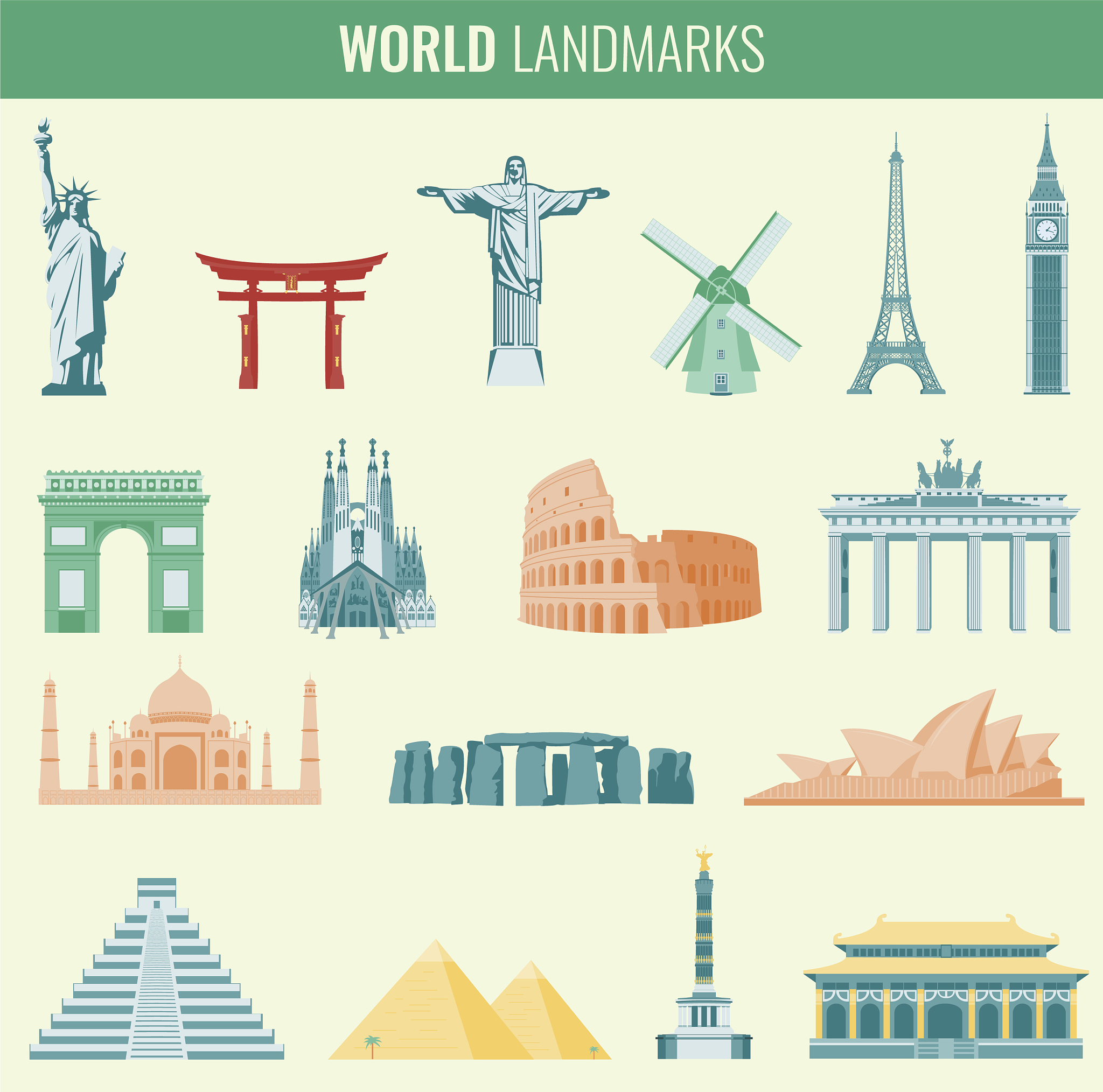 famous world landmarks travel and tourism concept