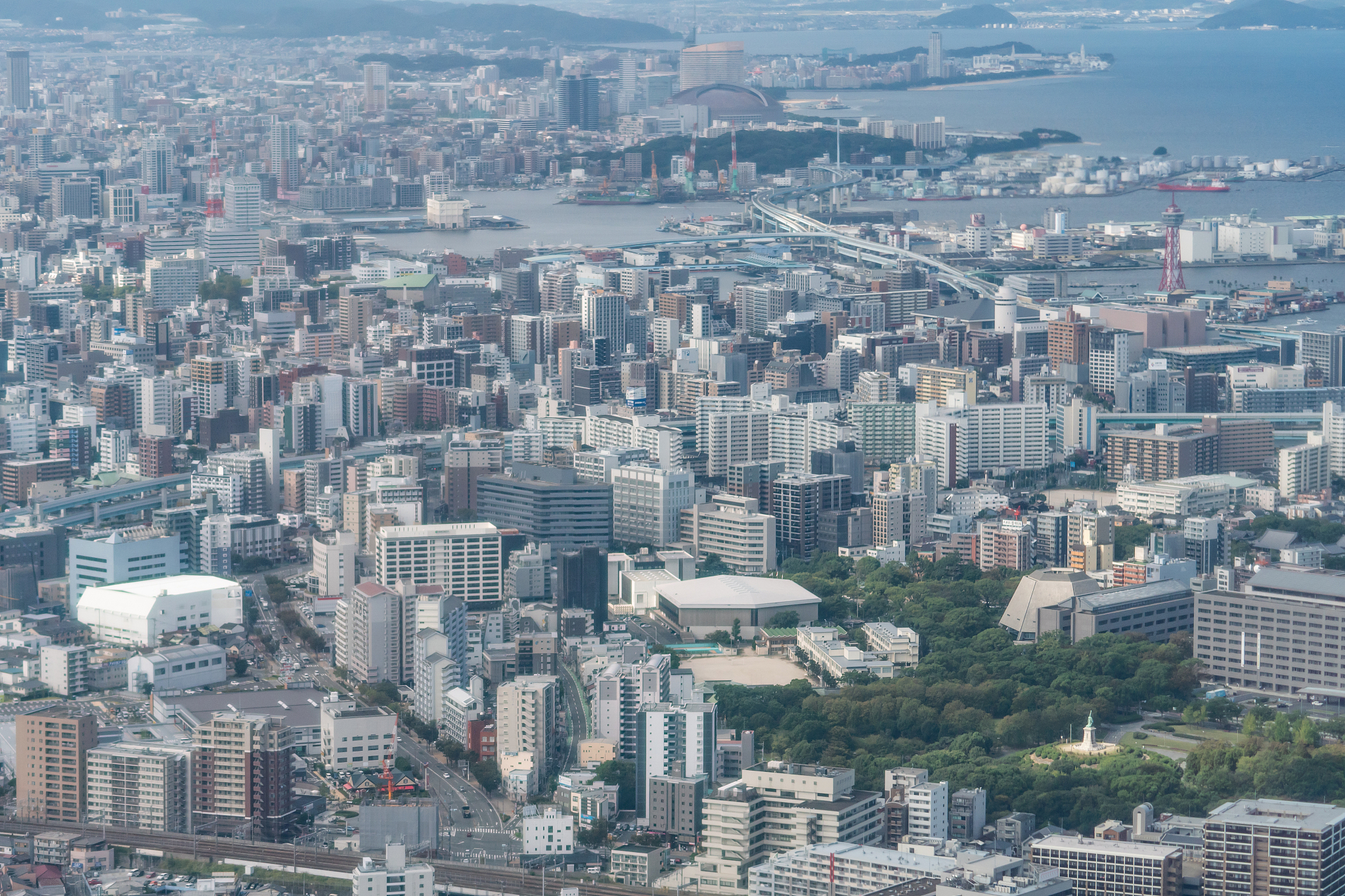 fukuoka city of japan aerial view from airplane