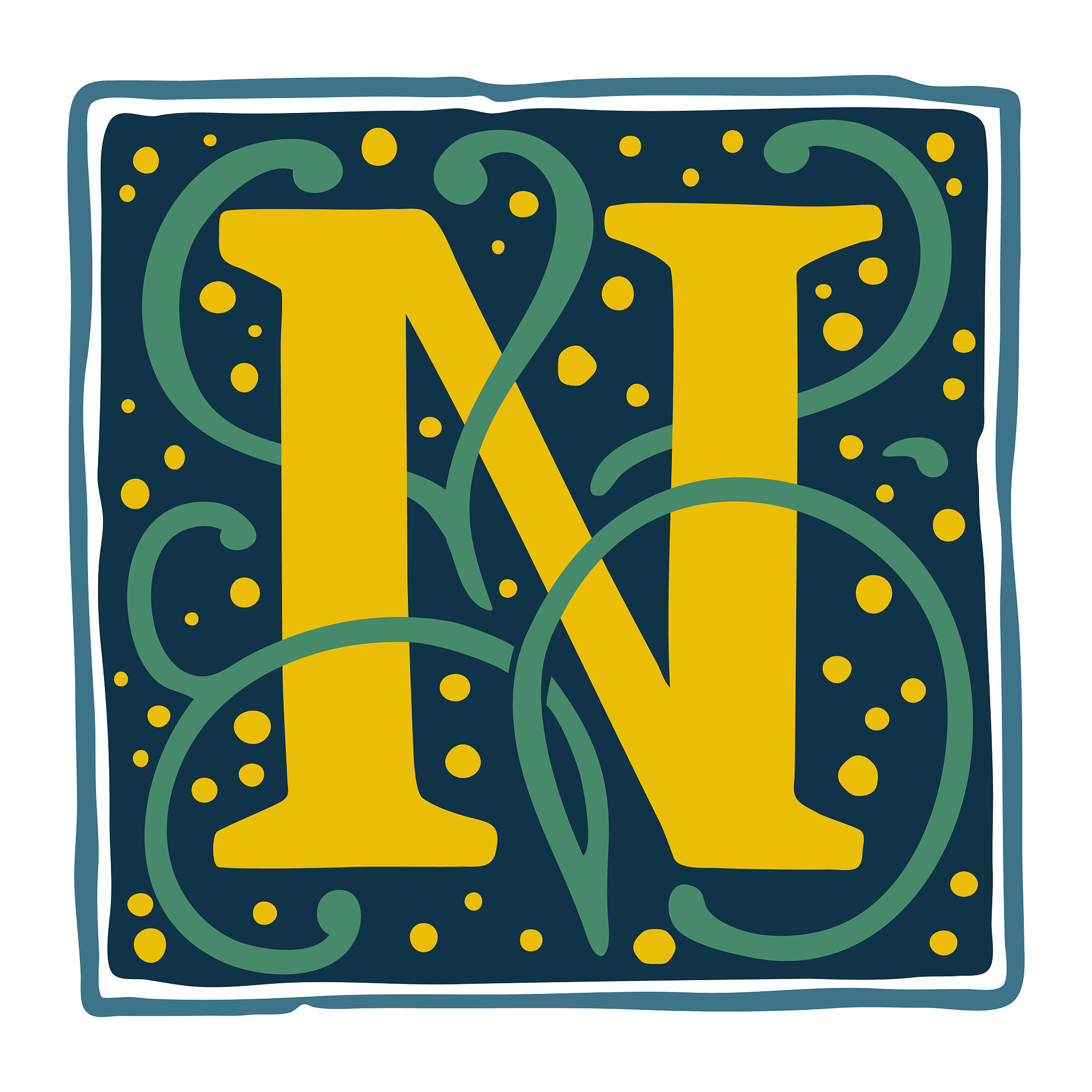 renaissance n letter logo in dim vintage colors.
