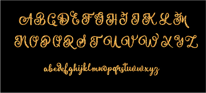 glitter gold alphabet font on black