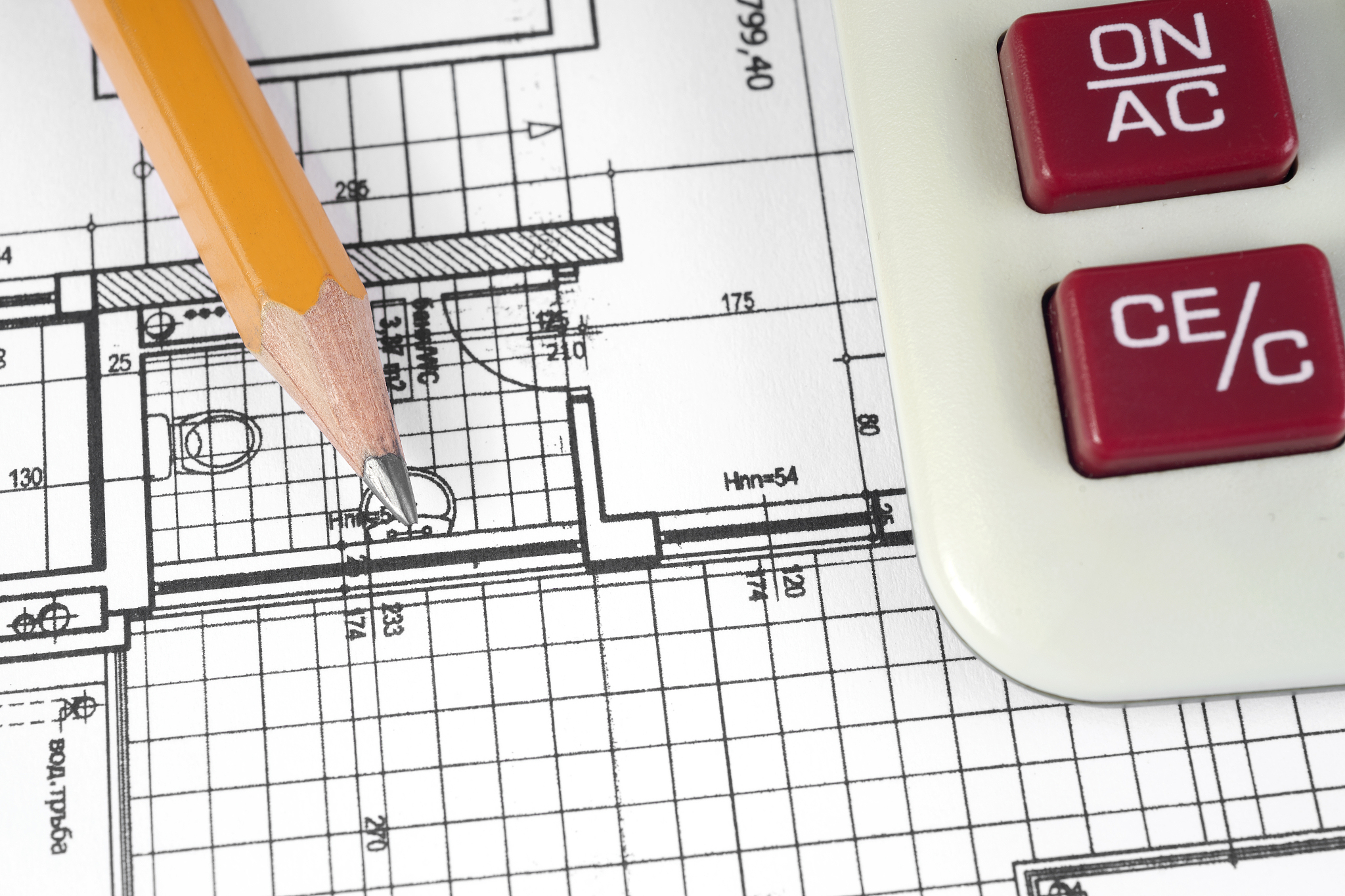 architectural project, pencil and calculator