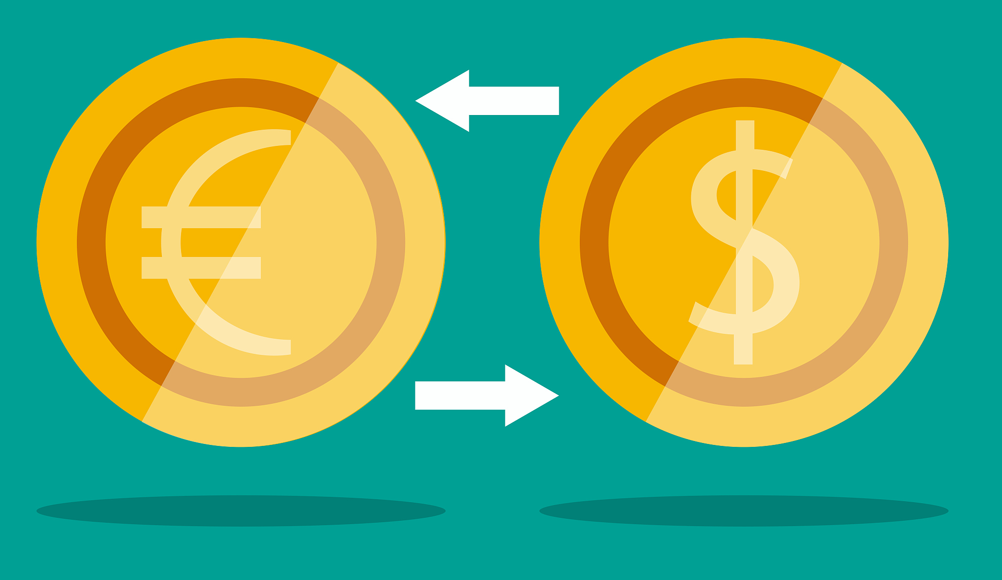 euro and dollar symbols on golden coins stock - illustration