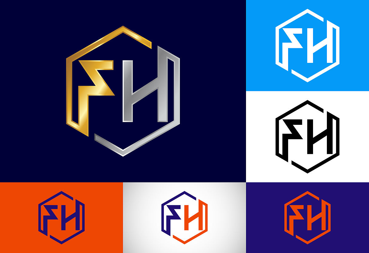 首字母组合字母f h标志设计矢量模板.fh字母标志设计