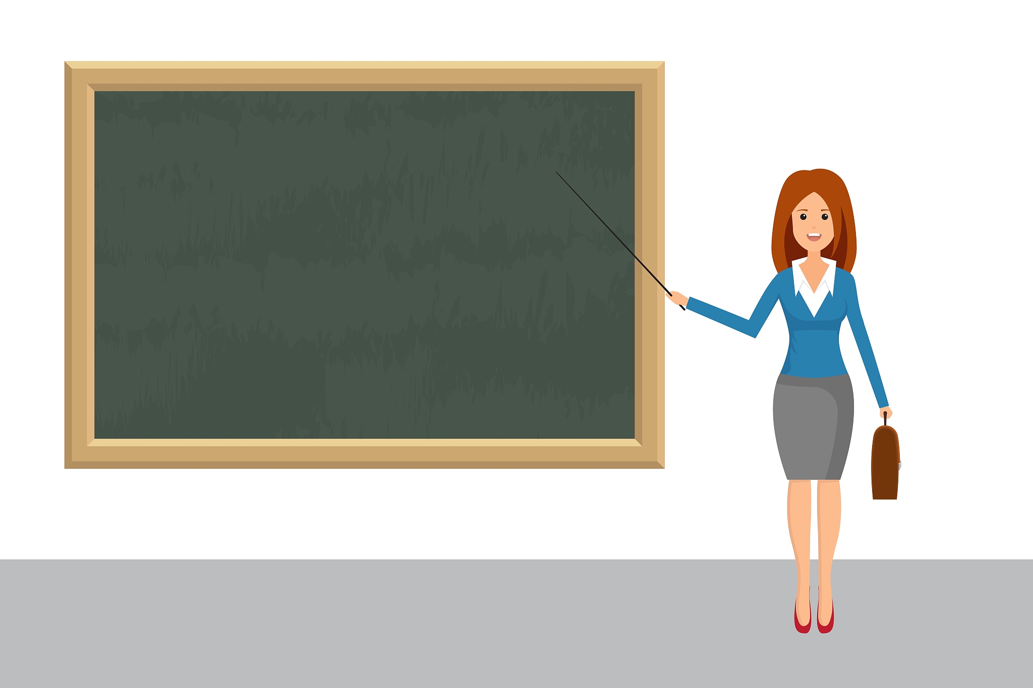 female teacher with pointer at blackboard vector illustration in