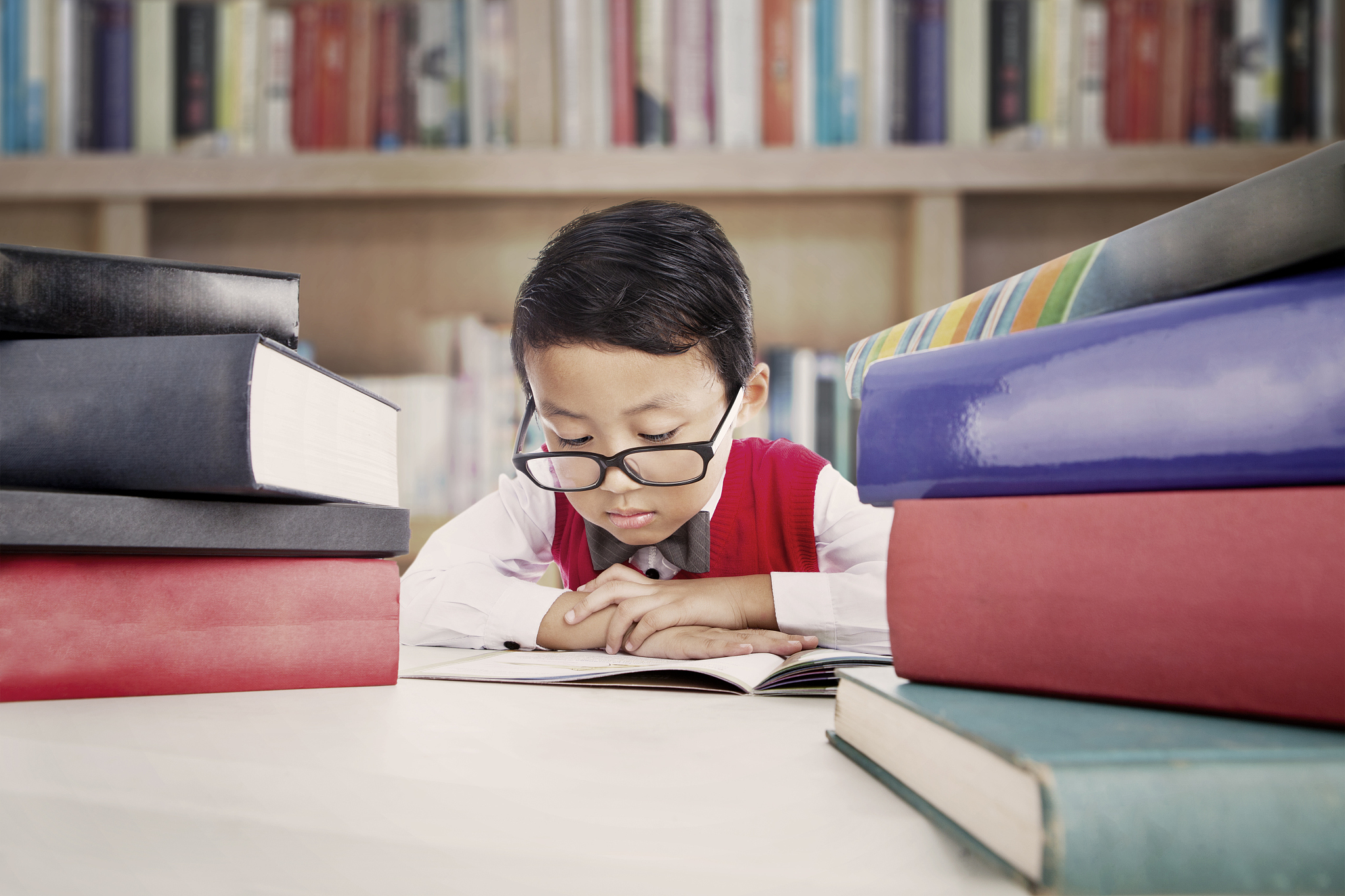 studying in the library
