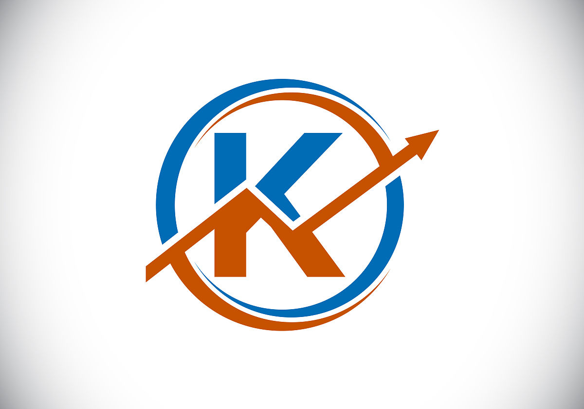 首字母k字母符号设计与箭头结合.财务或成功的标志概念.字体标志.会计