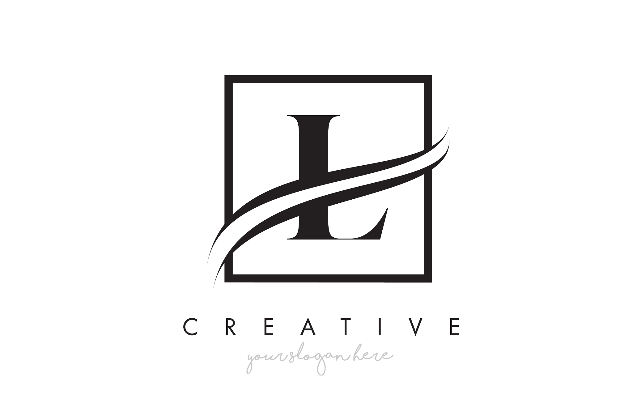 l letter logo design with square swoosh border