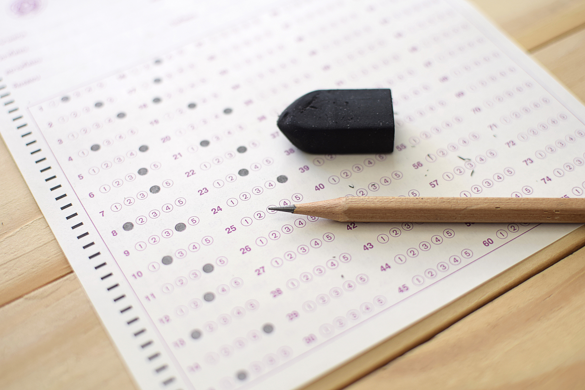 standard test form selective focus on answer sheet