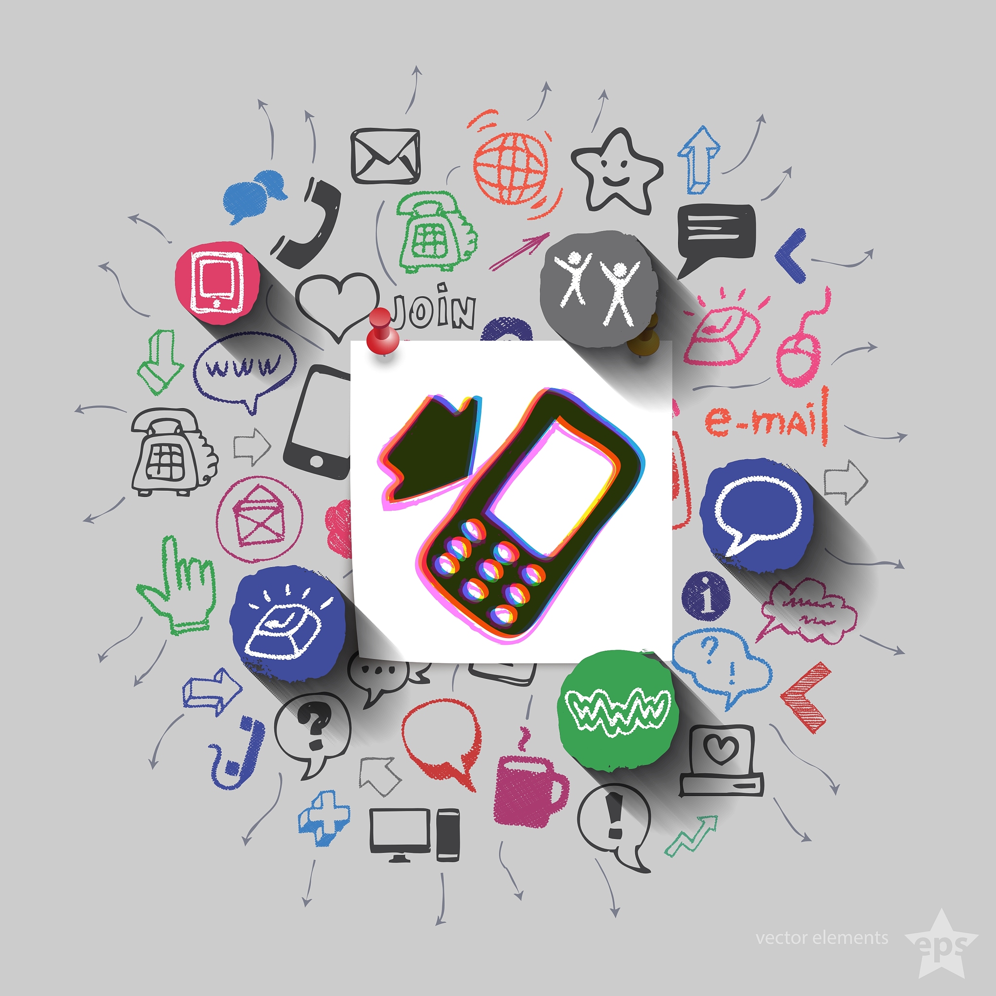 phone and collage with web icons background
