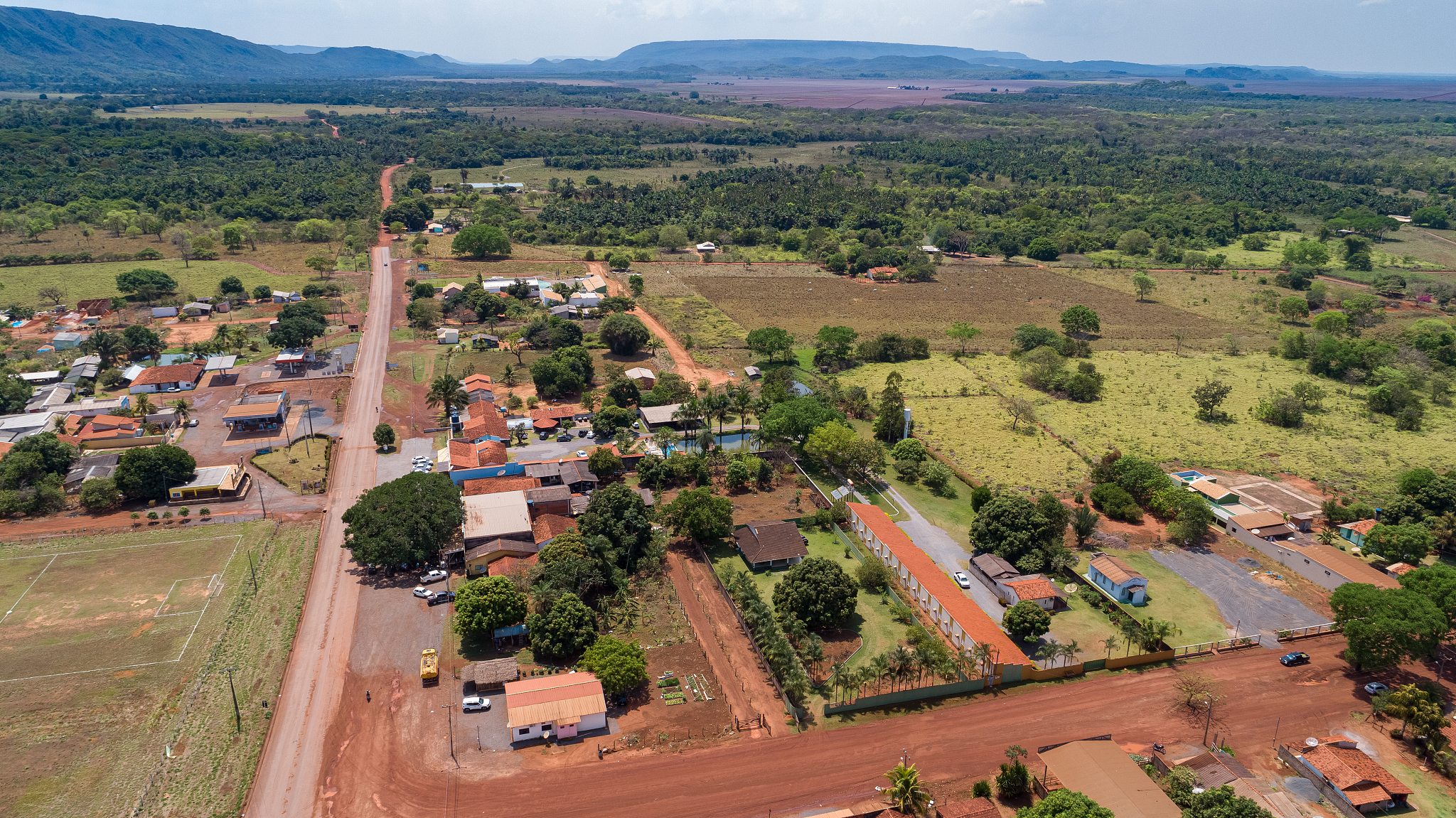 aerial view of the small rural town bom jardim and surrounding, 