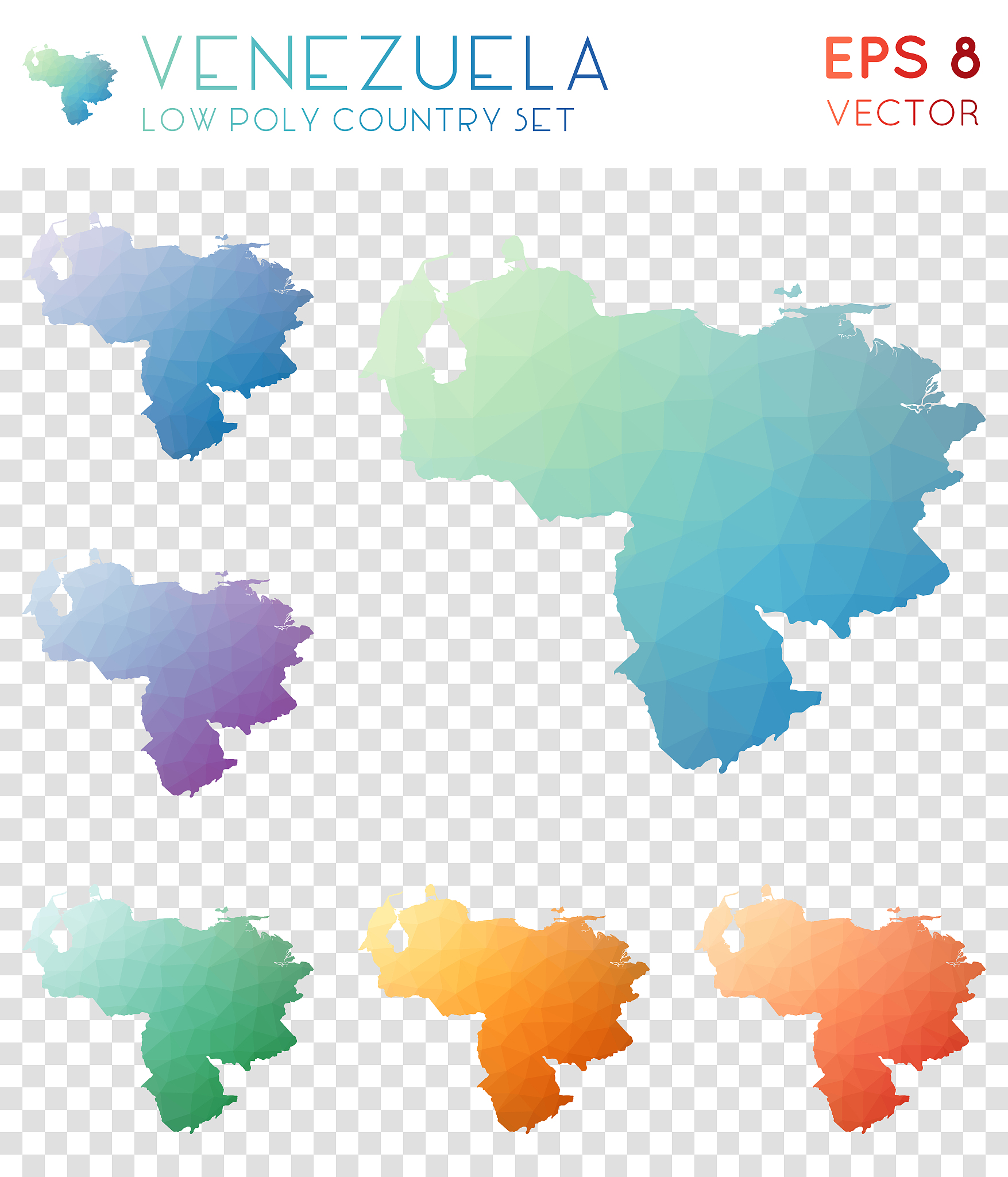 venezuela geometric polygonal maps, mosaic style country collect