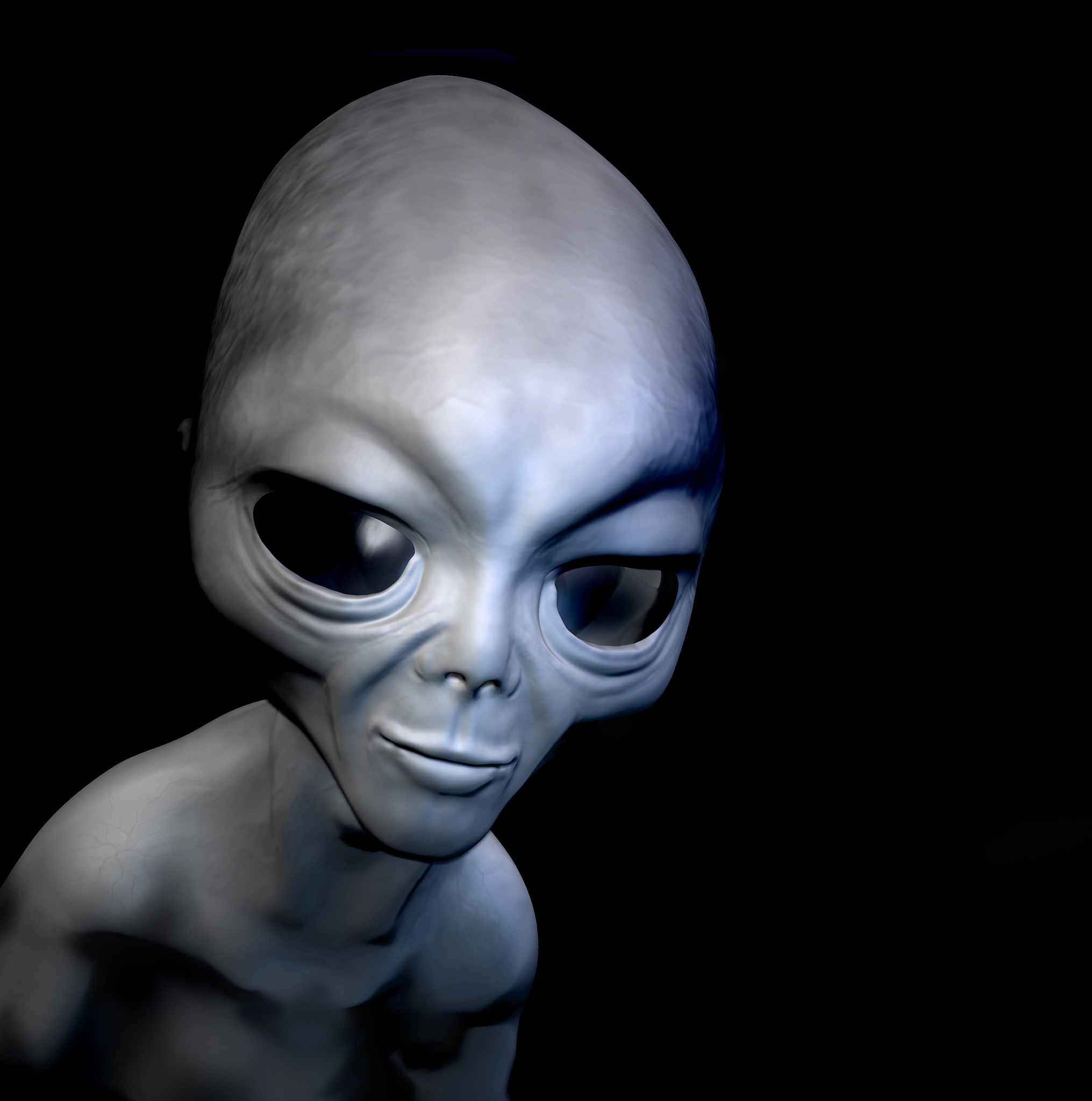 grey realistic alien isolated on black. digital