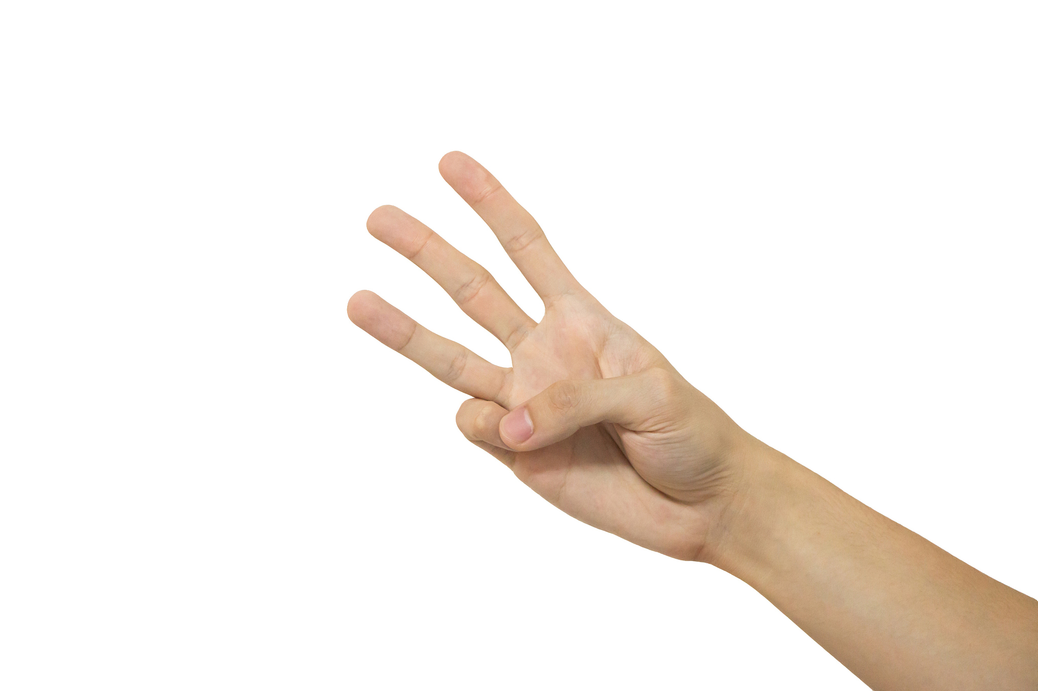 number three man's hand isolated on white background