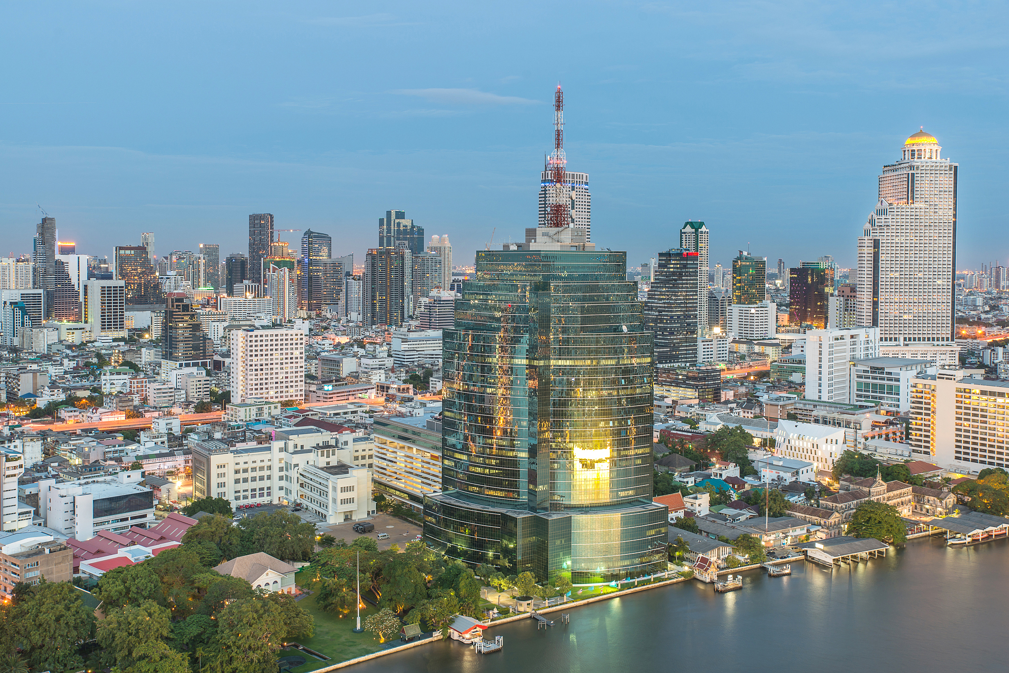 bangkok city at night time, hotel and resident area