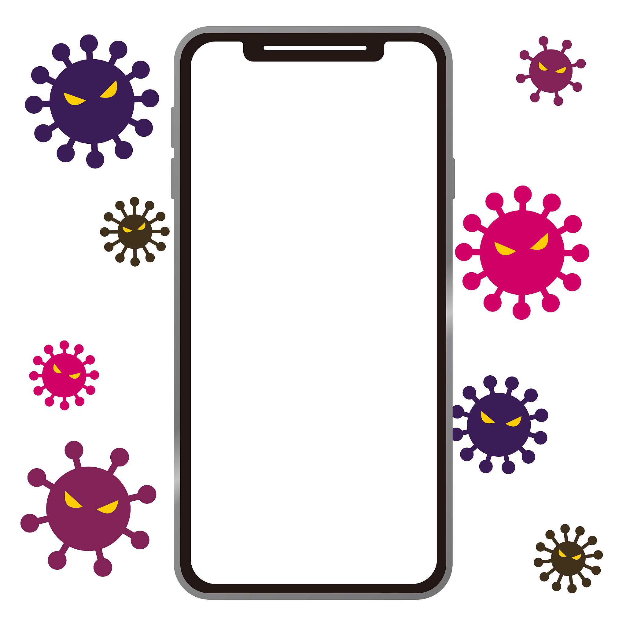illustration of many viruses around a smartphone.