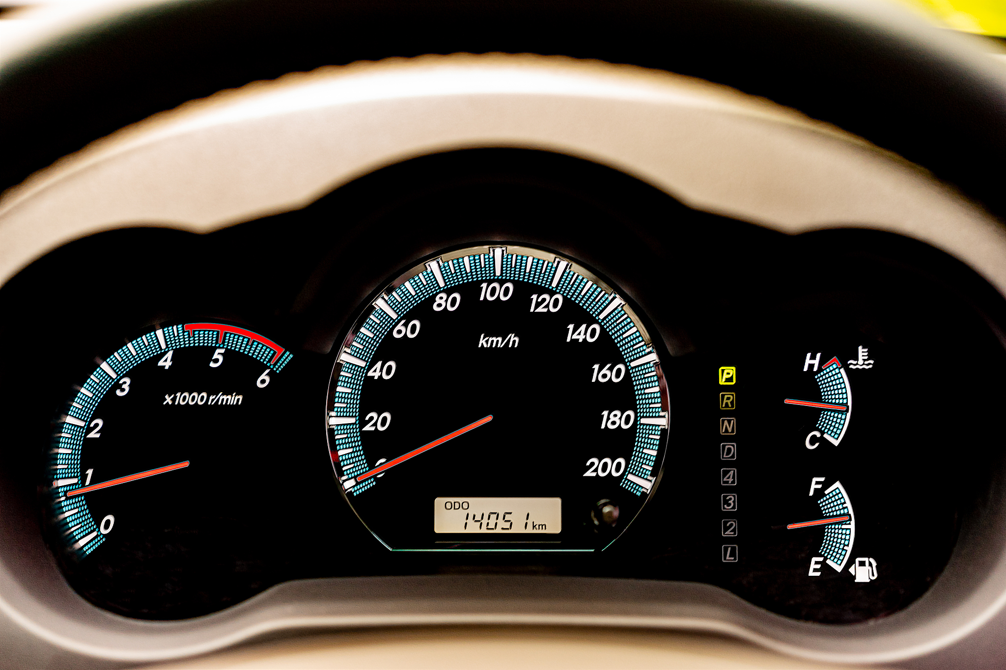modern car dashboard with analog and digital display