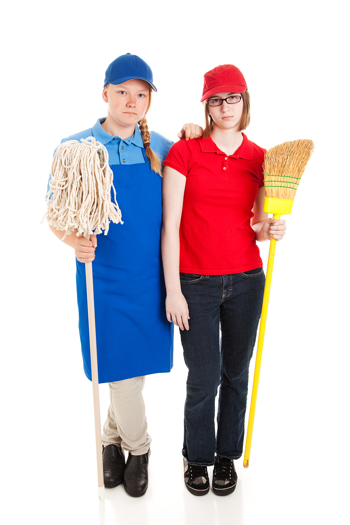 stock photo of serious teenage workers