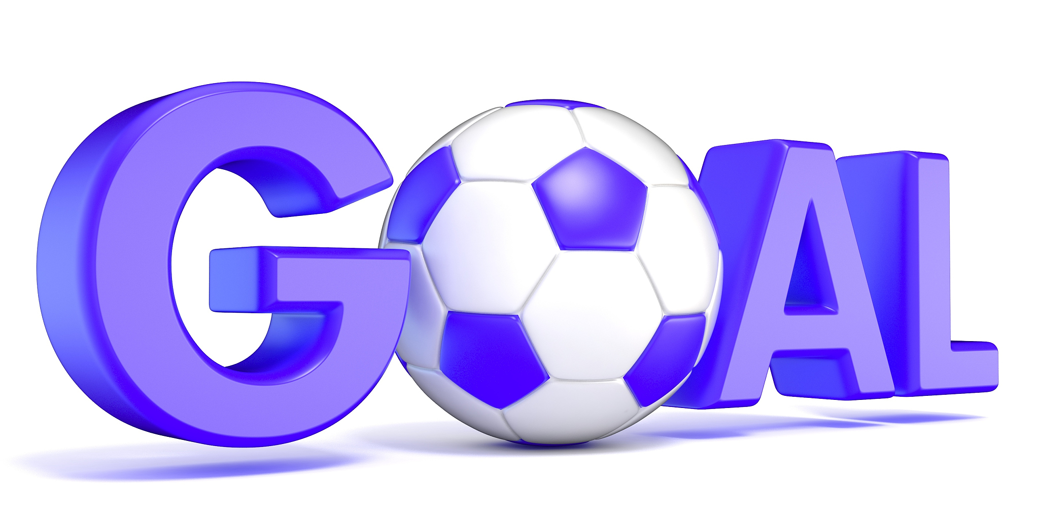 word goal with the football, soccer ball. blue color. 3d