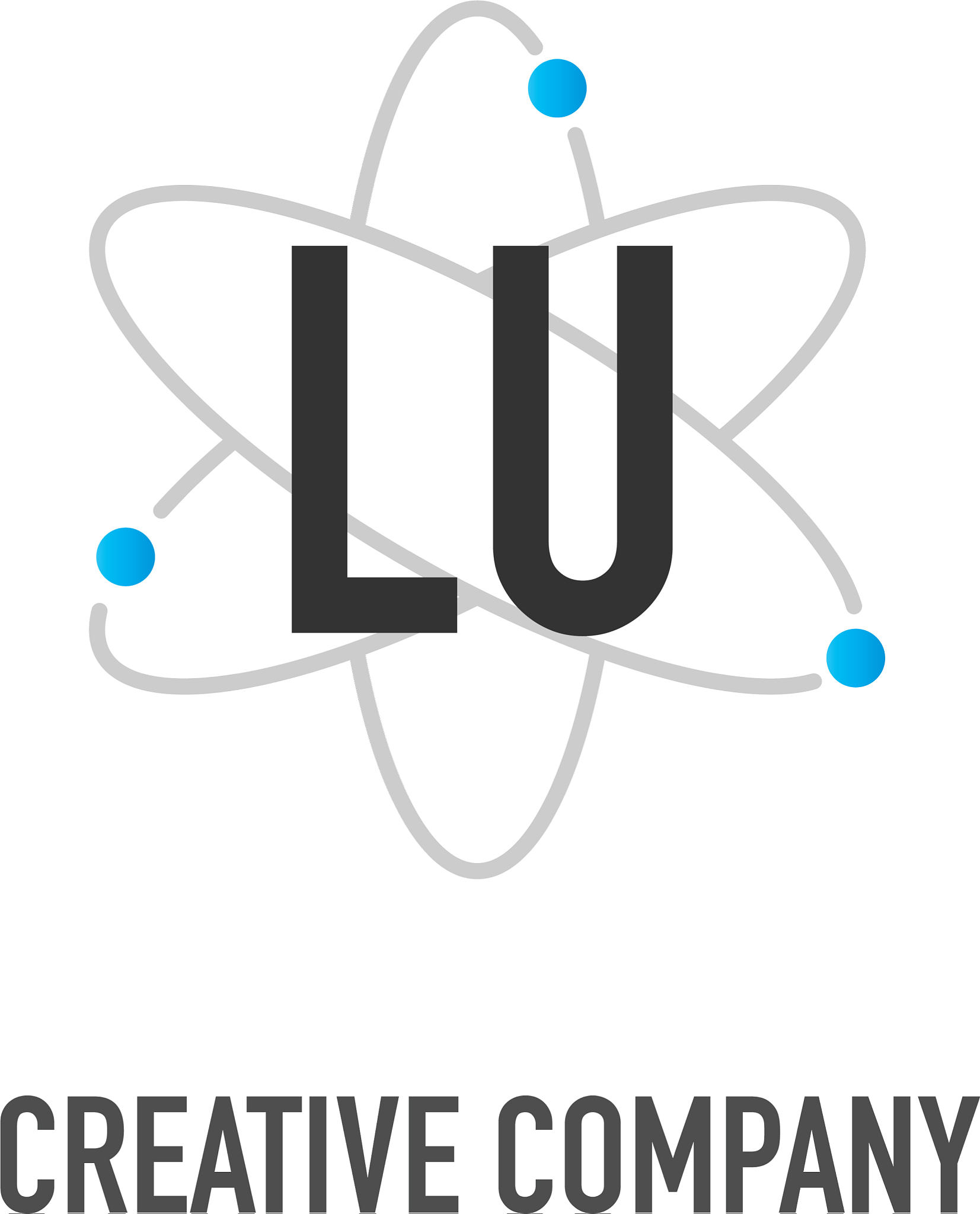 initial letter lu atom neutron design logo
