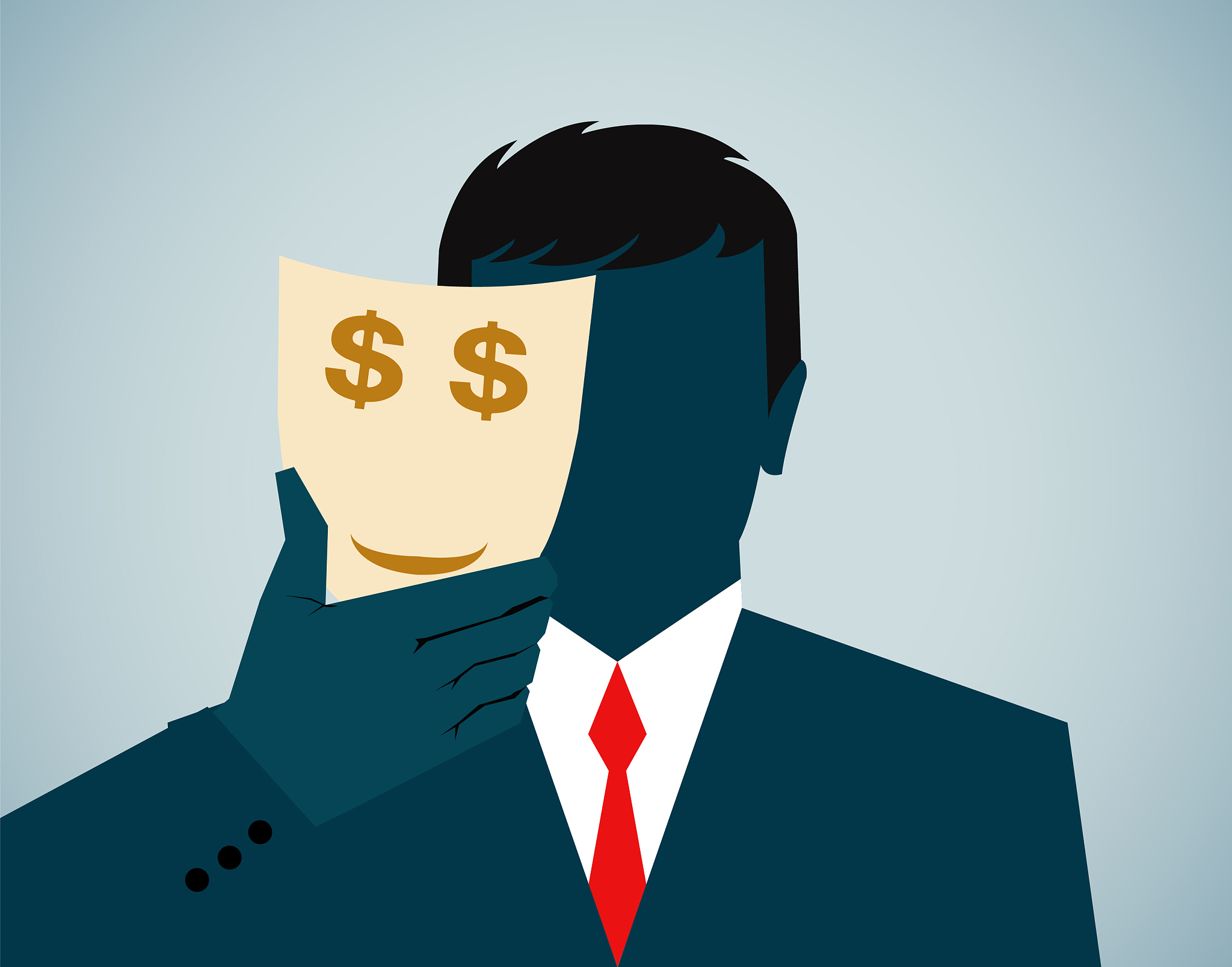 vector illustration, business person, disguise with mask, curren