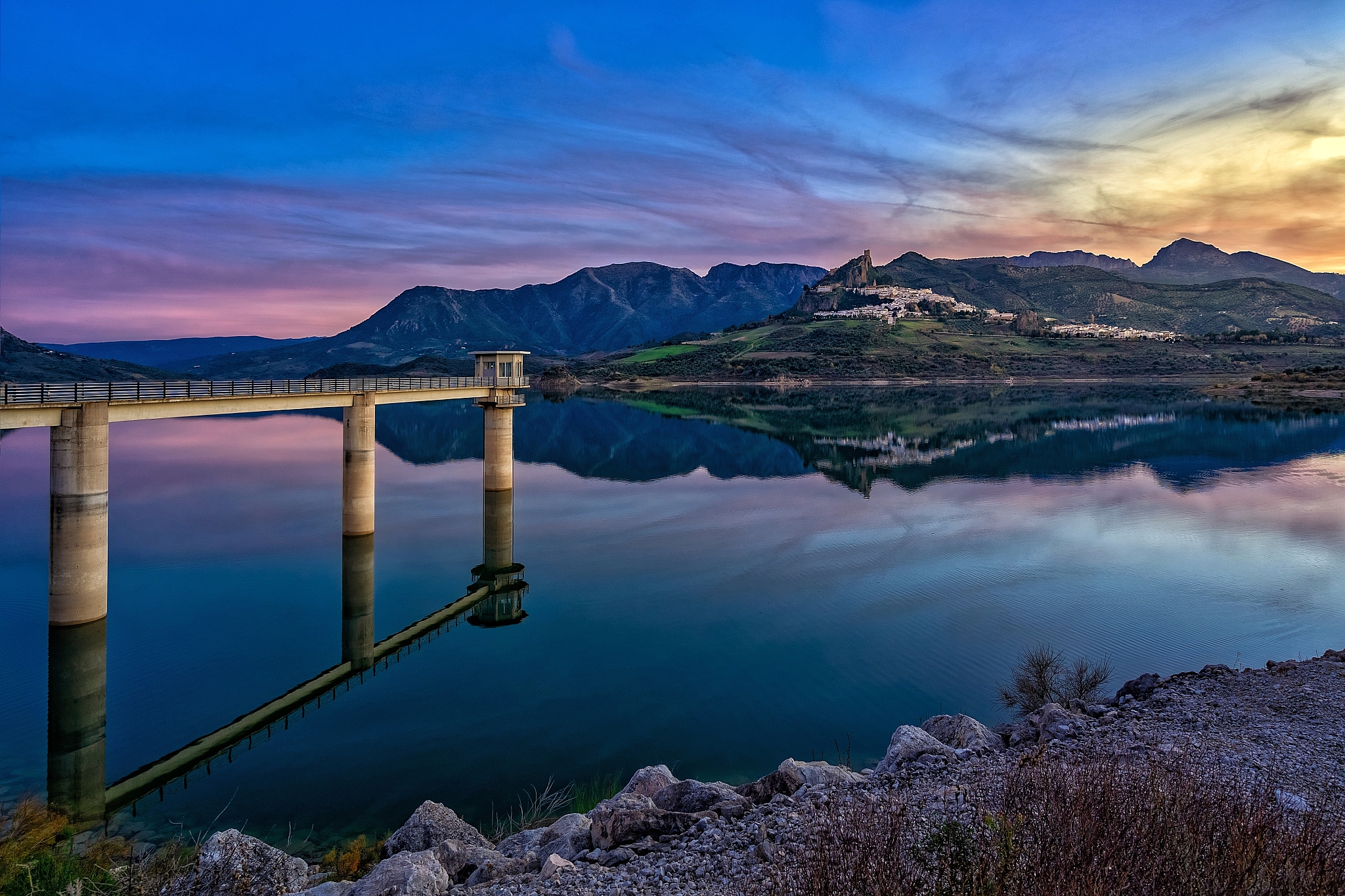 scenic view of lake against sky during sunset
