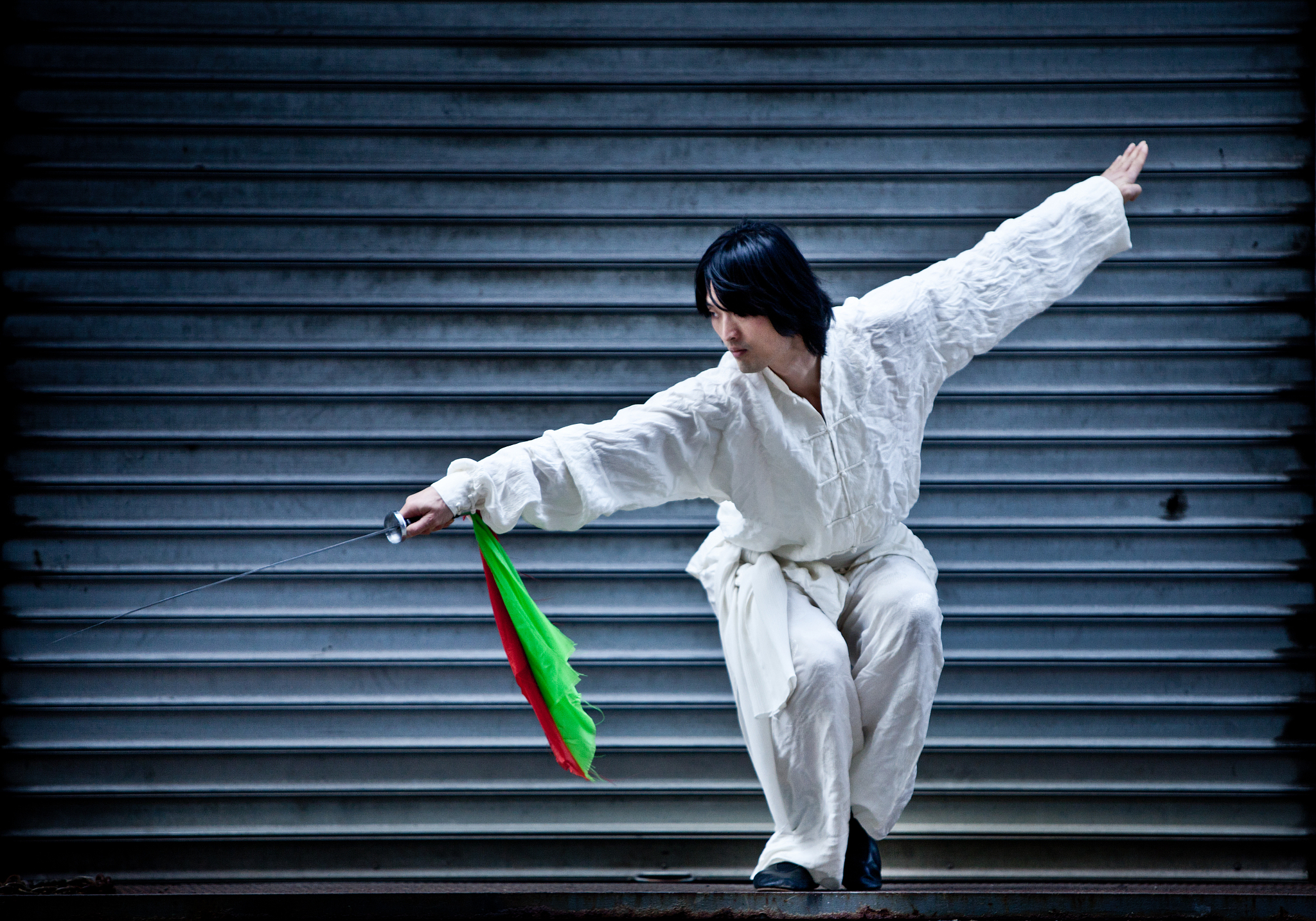 kung fu warrior training with sword