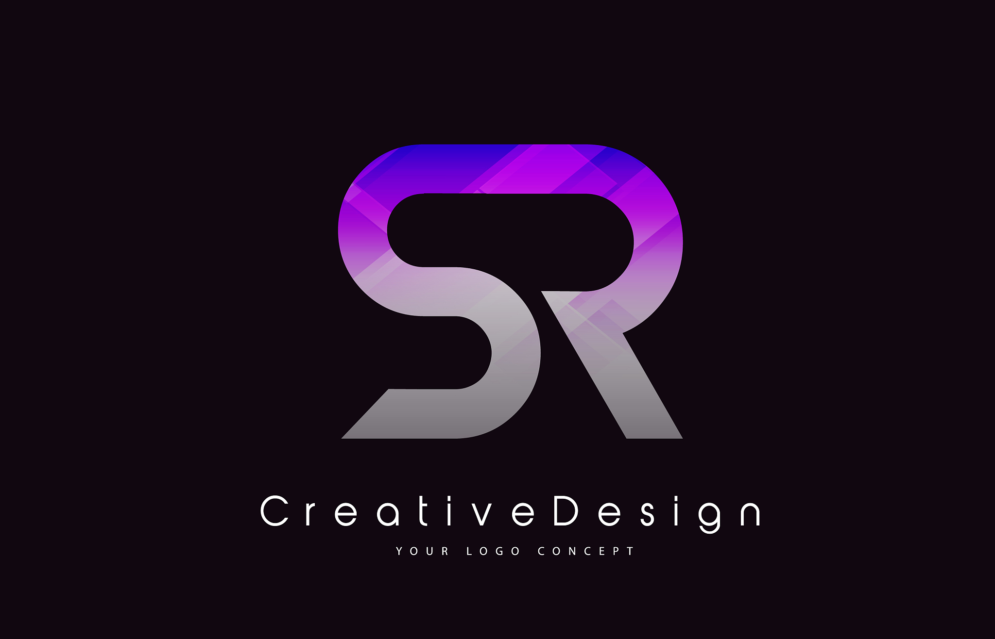 sr letter logo design purple texture creative