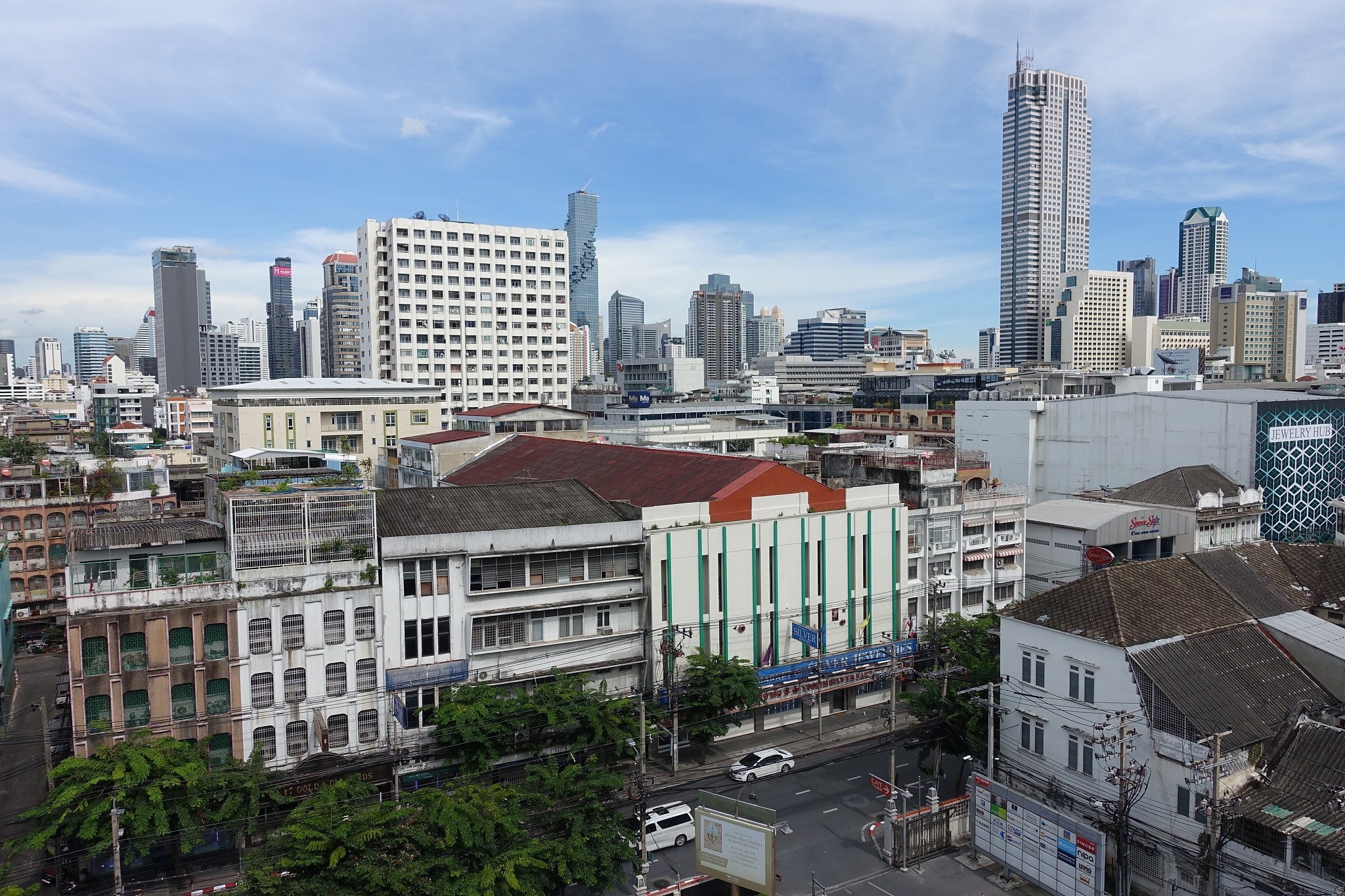 high angle view of buildings in city against sky