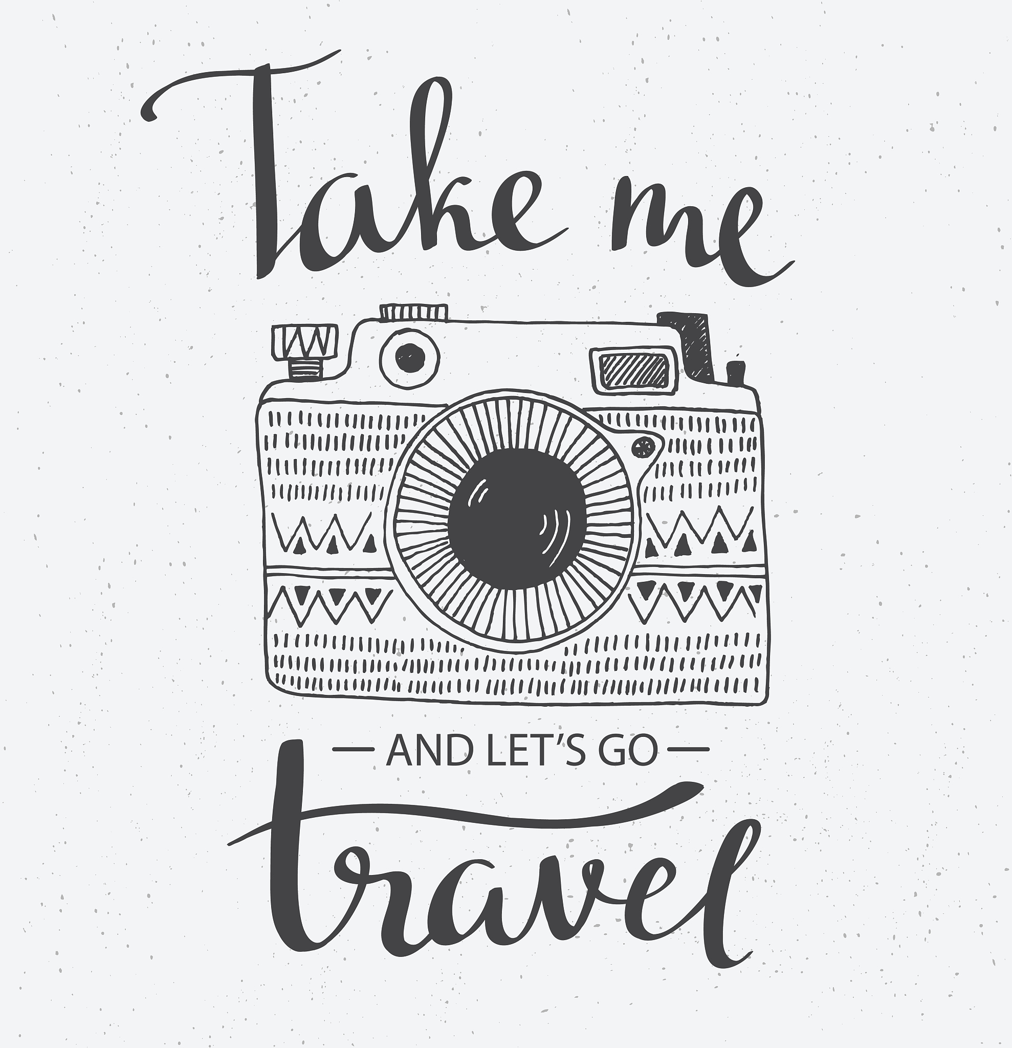 retro photo camera with grunge background and stylish lettering.