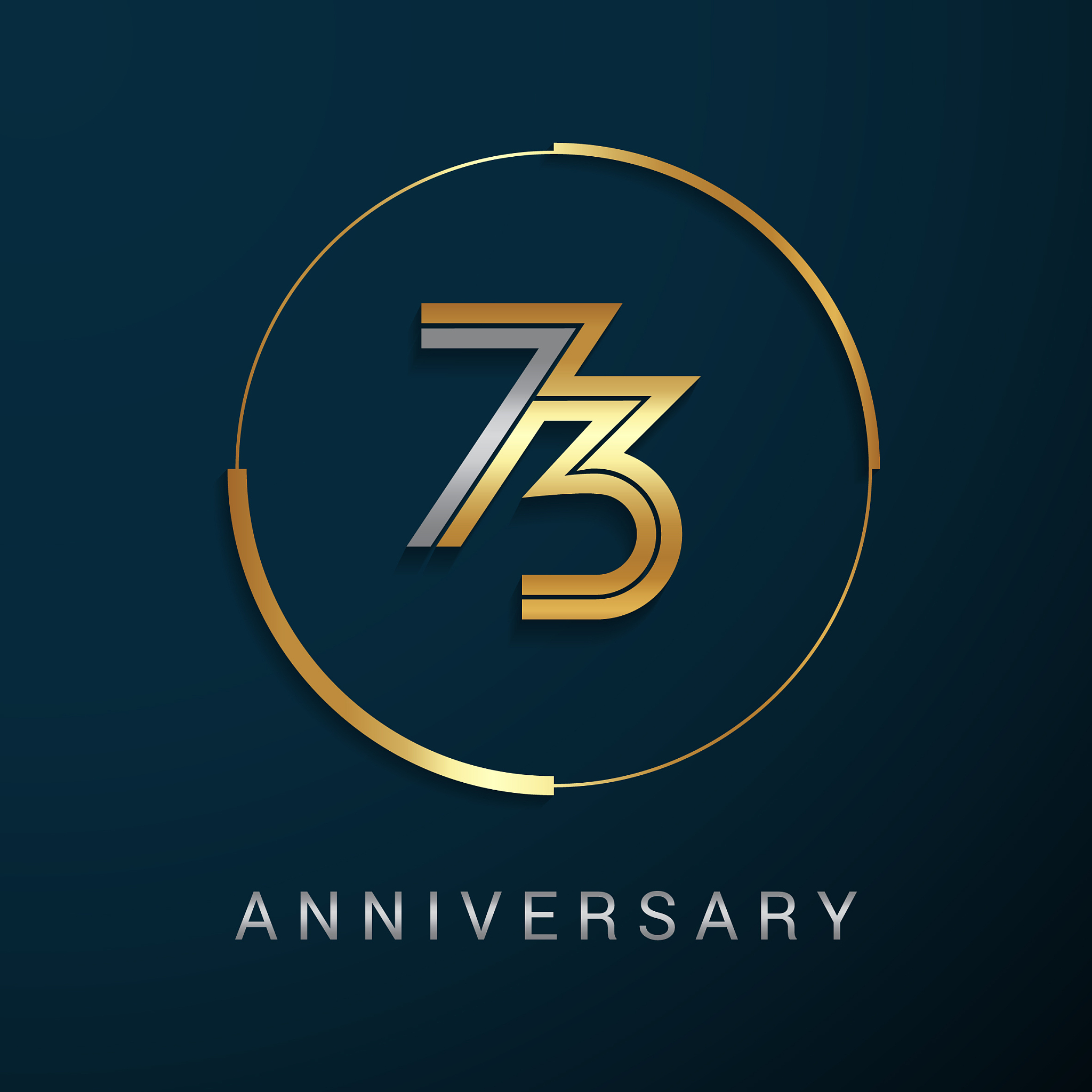 73 years anniversary icon with  gold and silver multi linear num